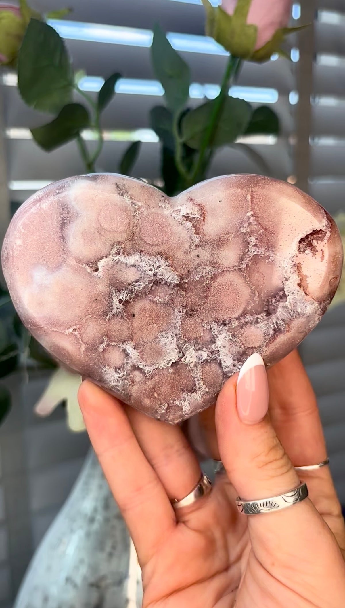 Gorgeous, pink amethyst heart - comes with stand