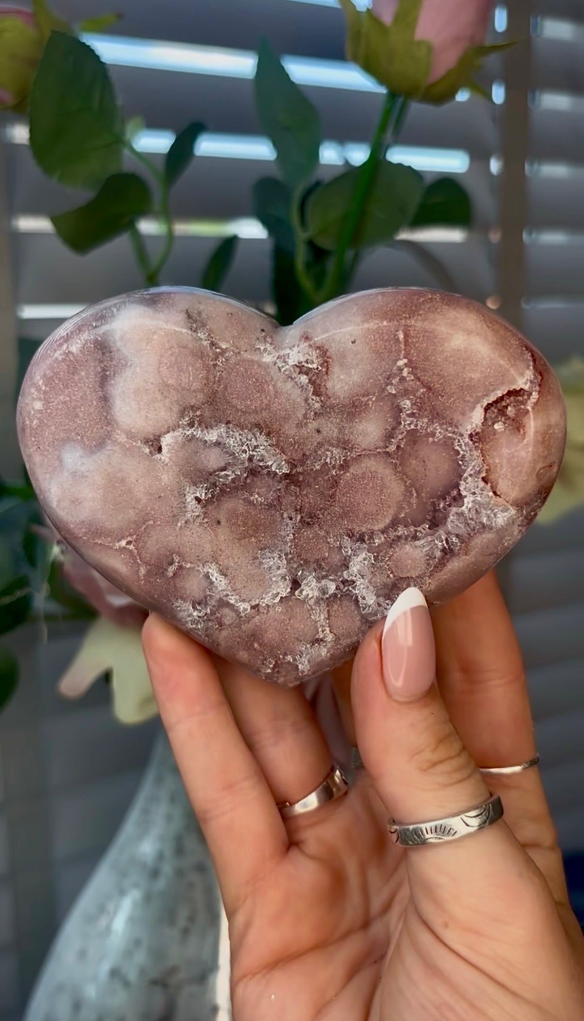 Gorgeous, pink amethyst heart - comes with stand