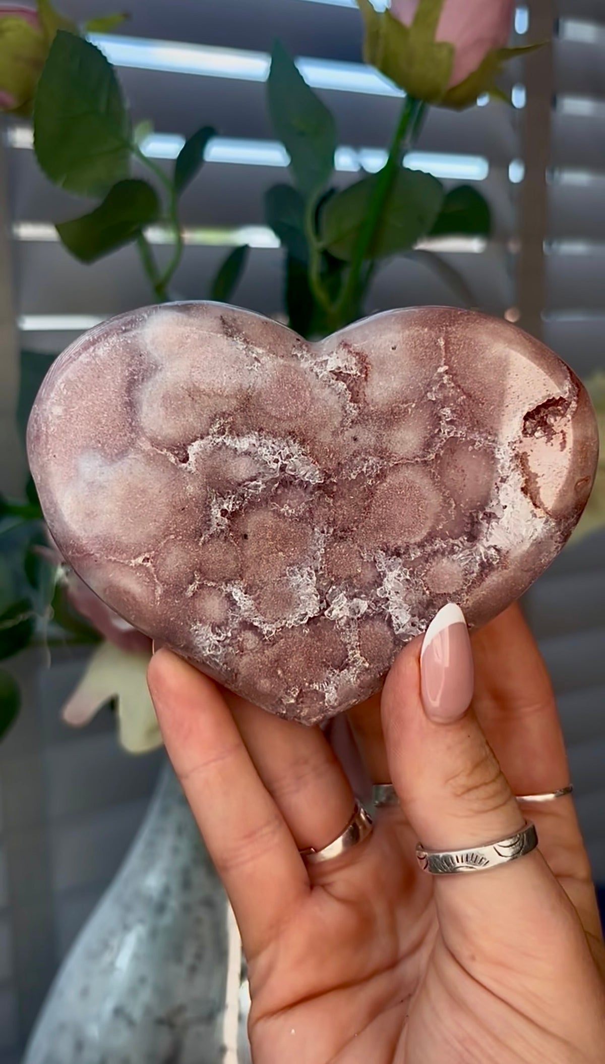 Gorgeous, pink amethyst heart - comes with stand