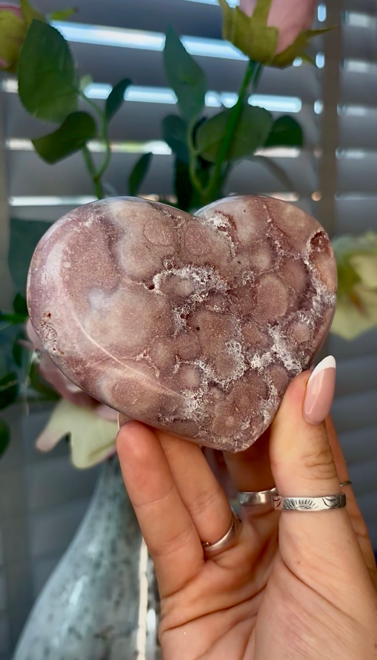 Gorgeous, pink amethyst heart - comes with stand
