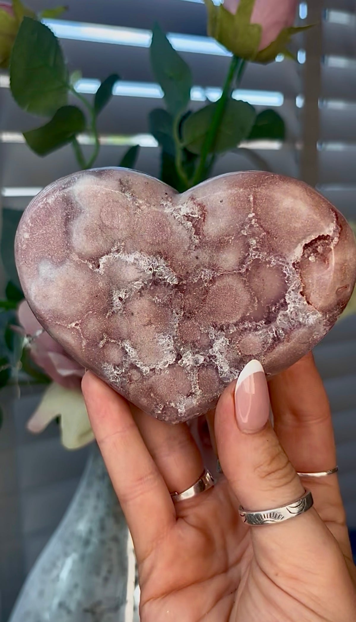 Gorgeous, pink amethyst heart - comes with stand