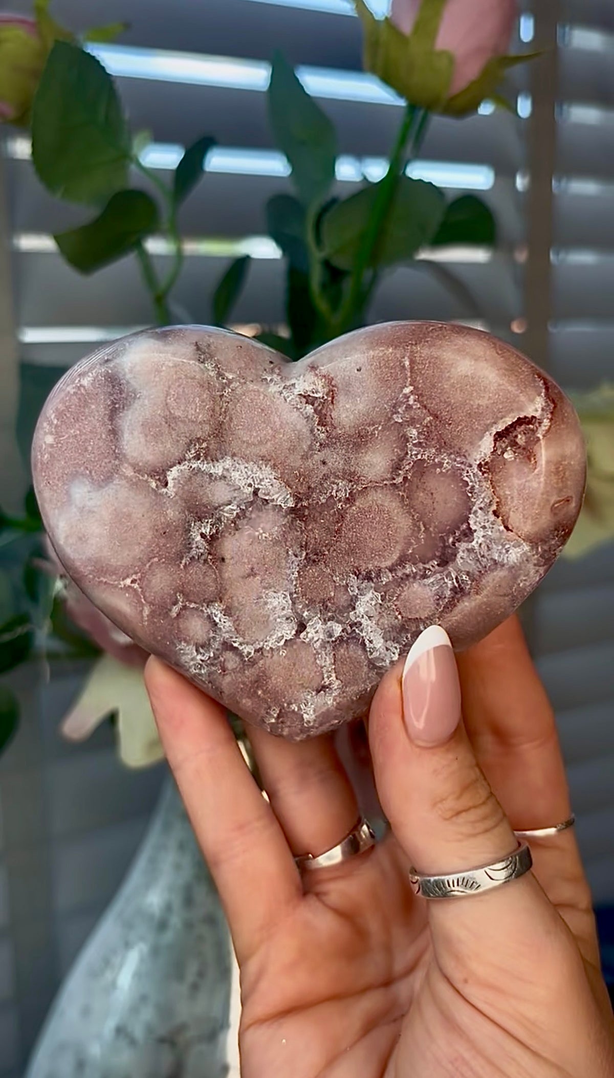 Gorgeous, pink amethyst heart - comes with stand