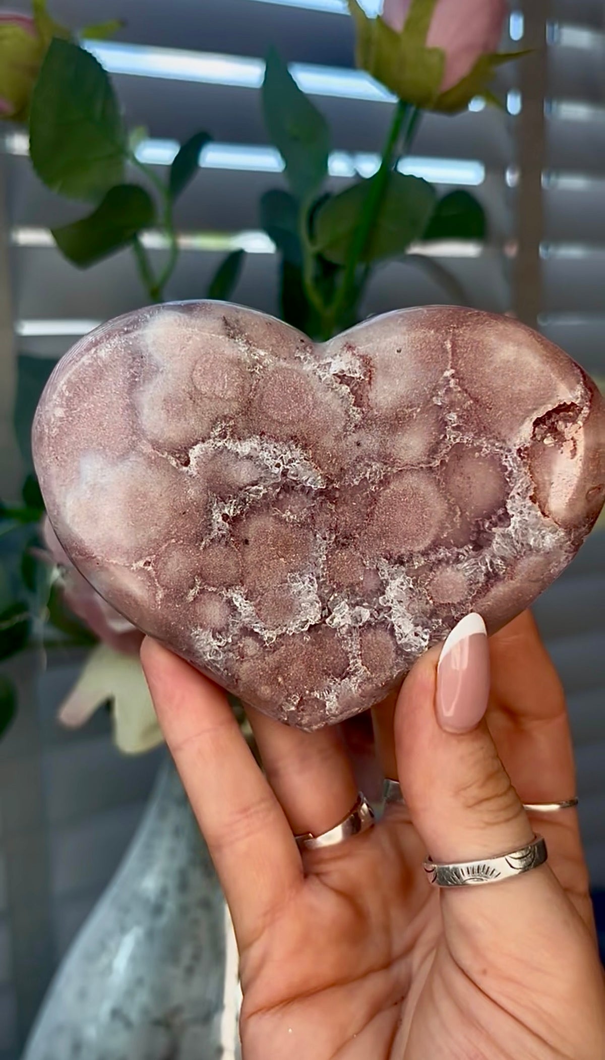 Gorgeous, pink amethyst heart - comes with stand