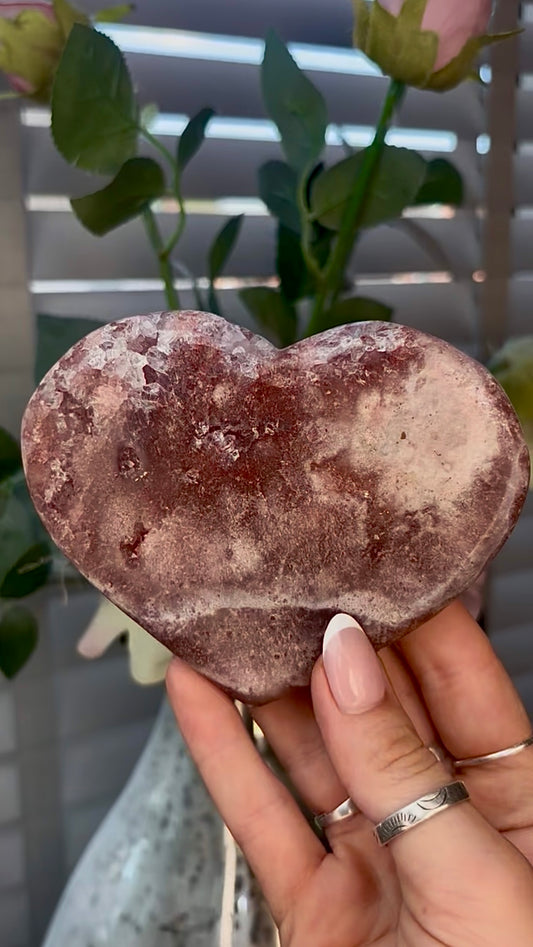 Gorgeous, pink amethyst heart - comes with stand