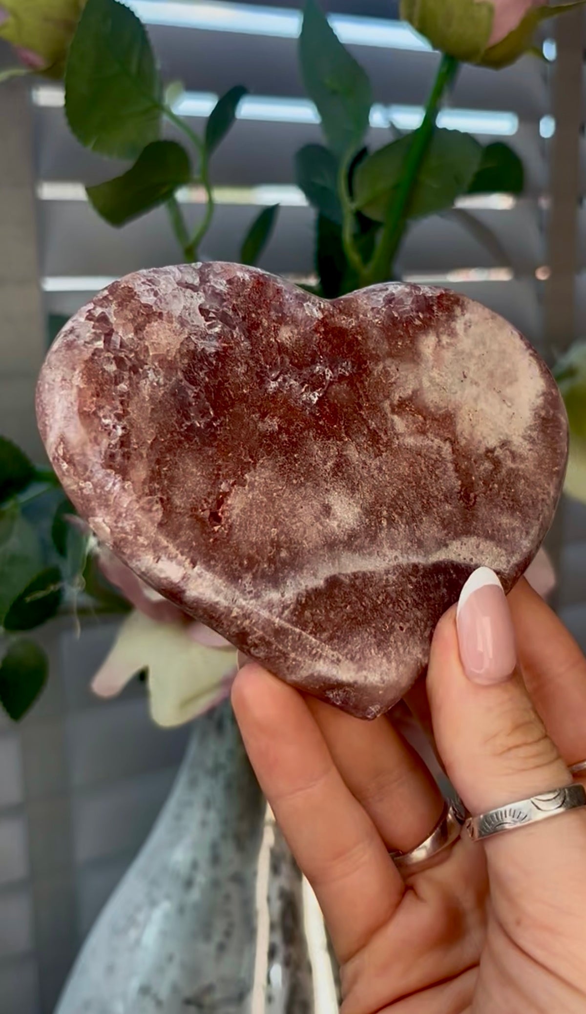 Gorgeous, pink amethyst heart - comes with stand