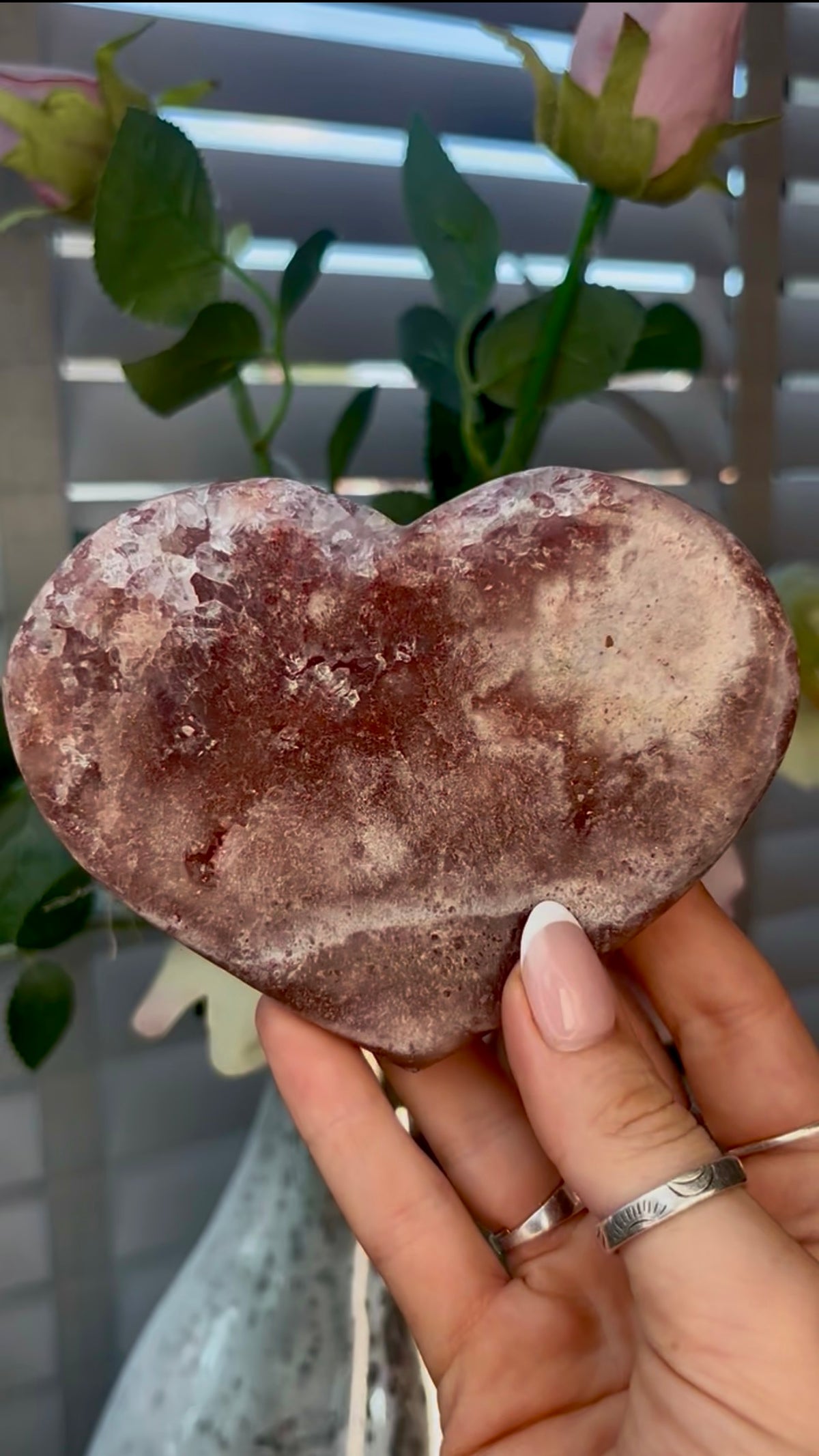 Gorgeous, pink amethyst heart - comes with stand