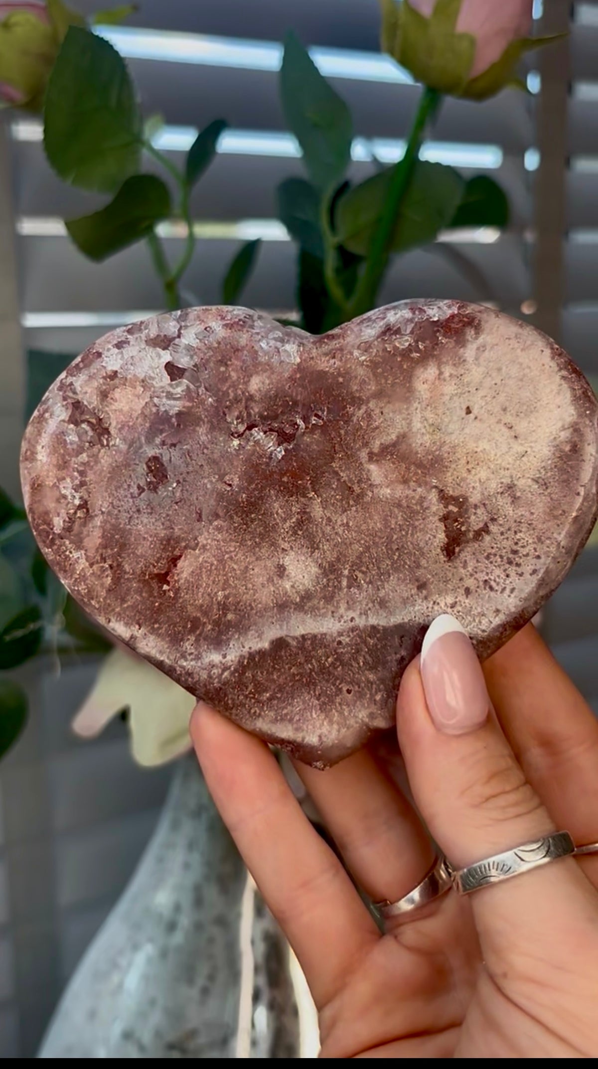 Gorgeous, pink amethyst heart - comes with stand
