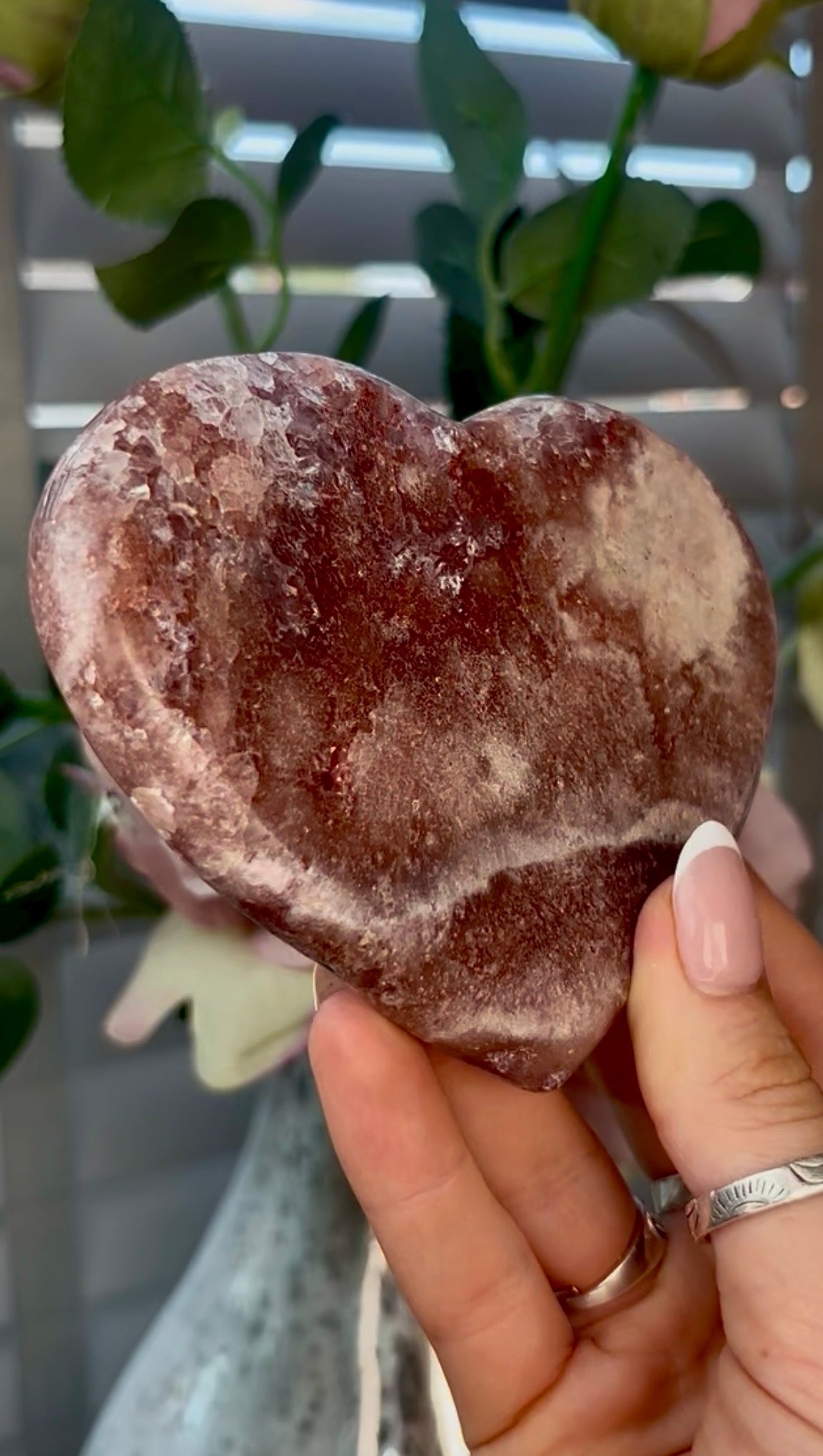 Gorgeous, pink amethyst heart - comes with stand