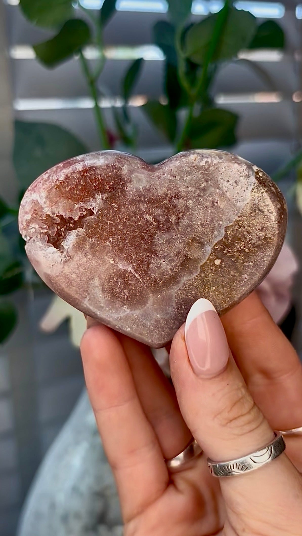 Gorgeous, pink amethyst heart - comes with stand