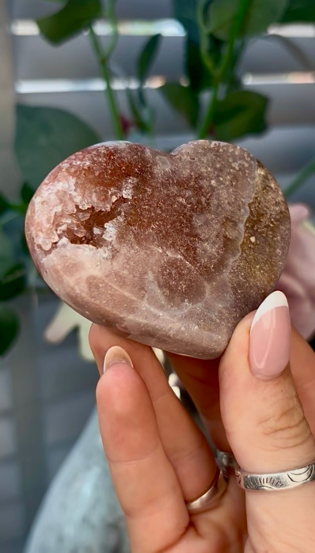 Gorgeous, pink amethyst heart - comes with stand