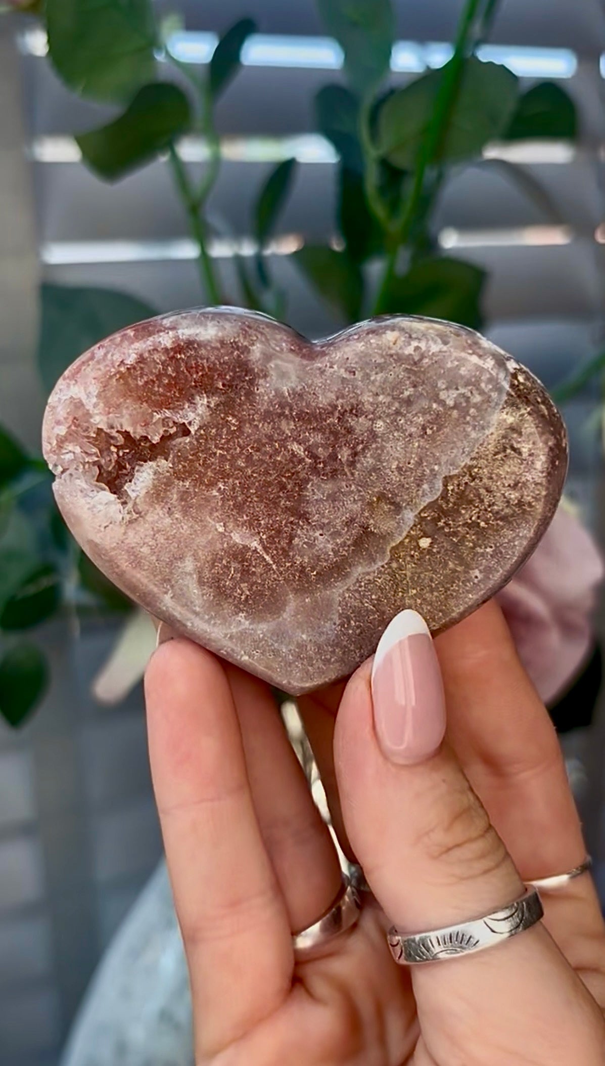 Gorgeous, pink amethyst heart - comes with stand