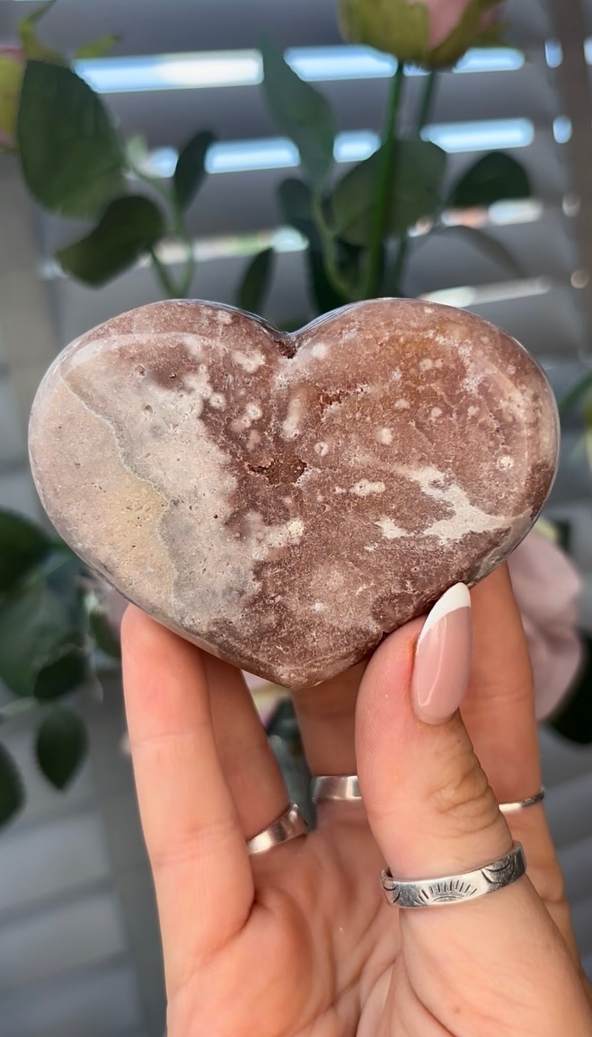 Gorgeous, pink amethyst heart - comes with stand