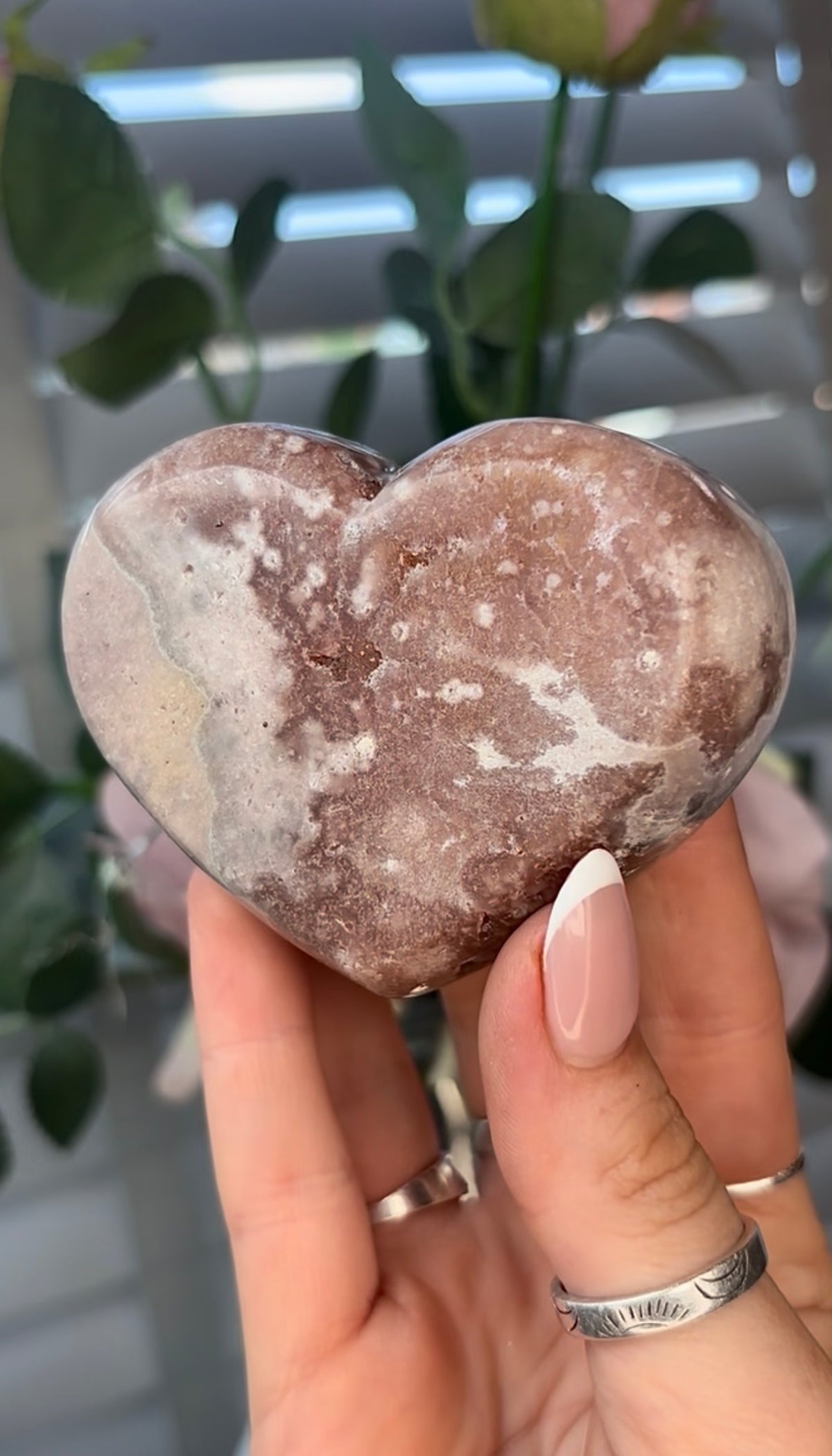 Gorgeous, pink amethyst heart - comes with stand