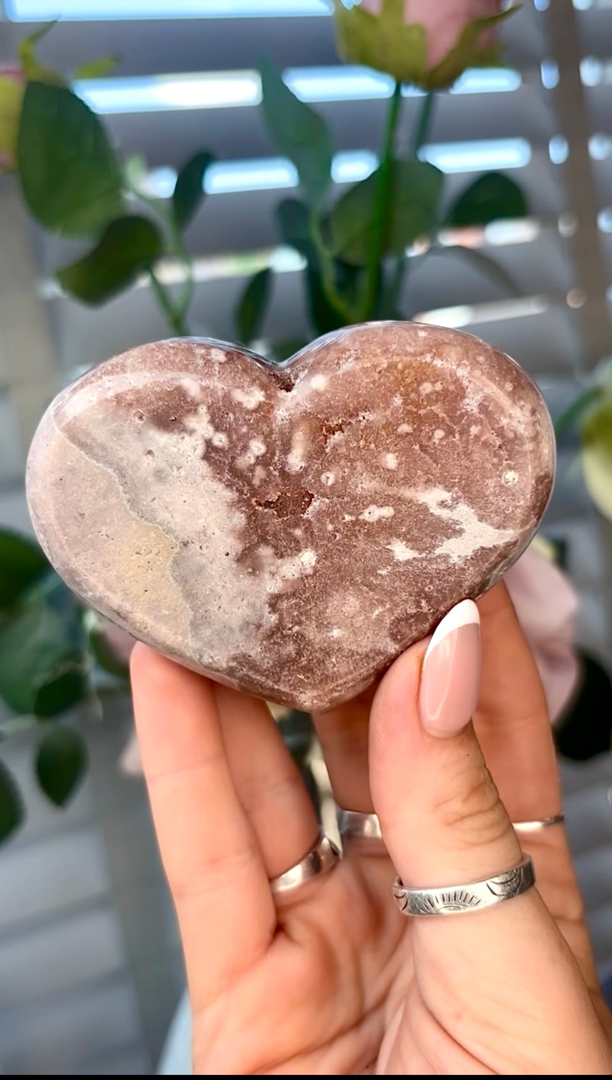 Gorgeous, pink amethyst heart - comes with stand