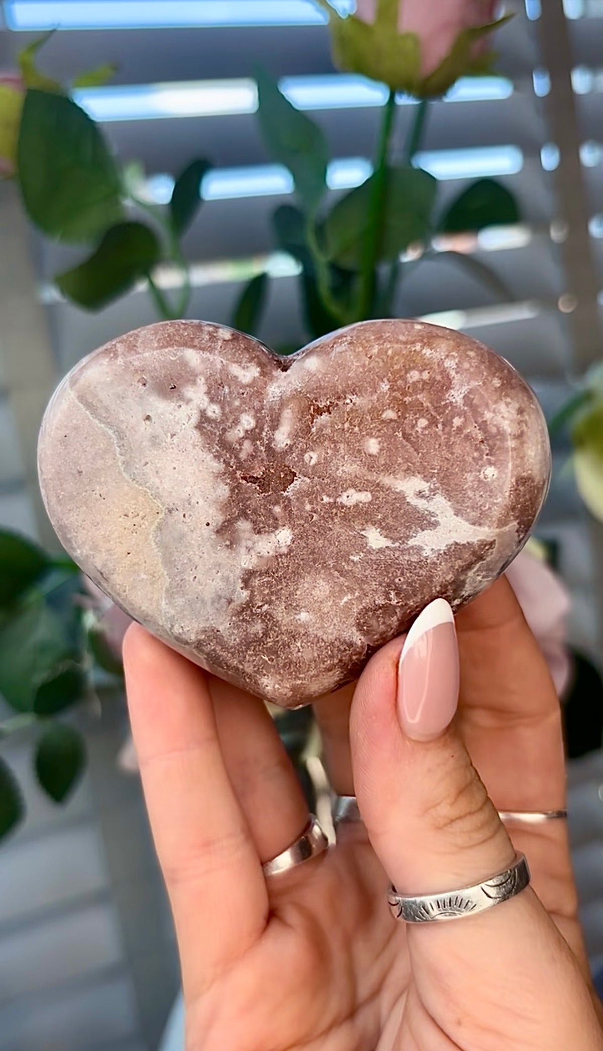 Gorgeous, pink amethyst heart - comes with stand