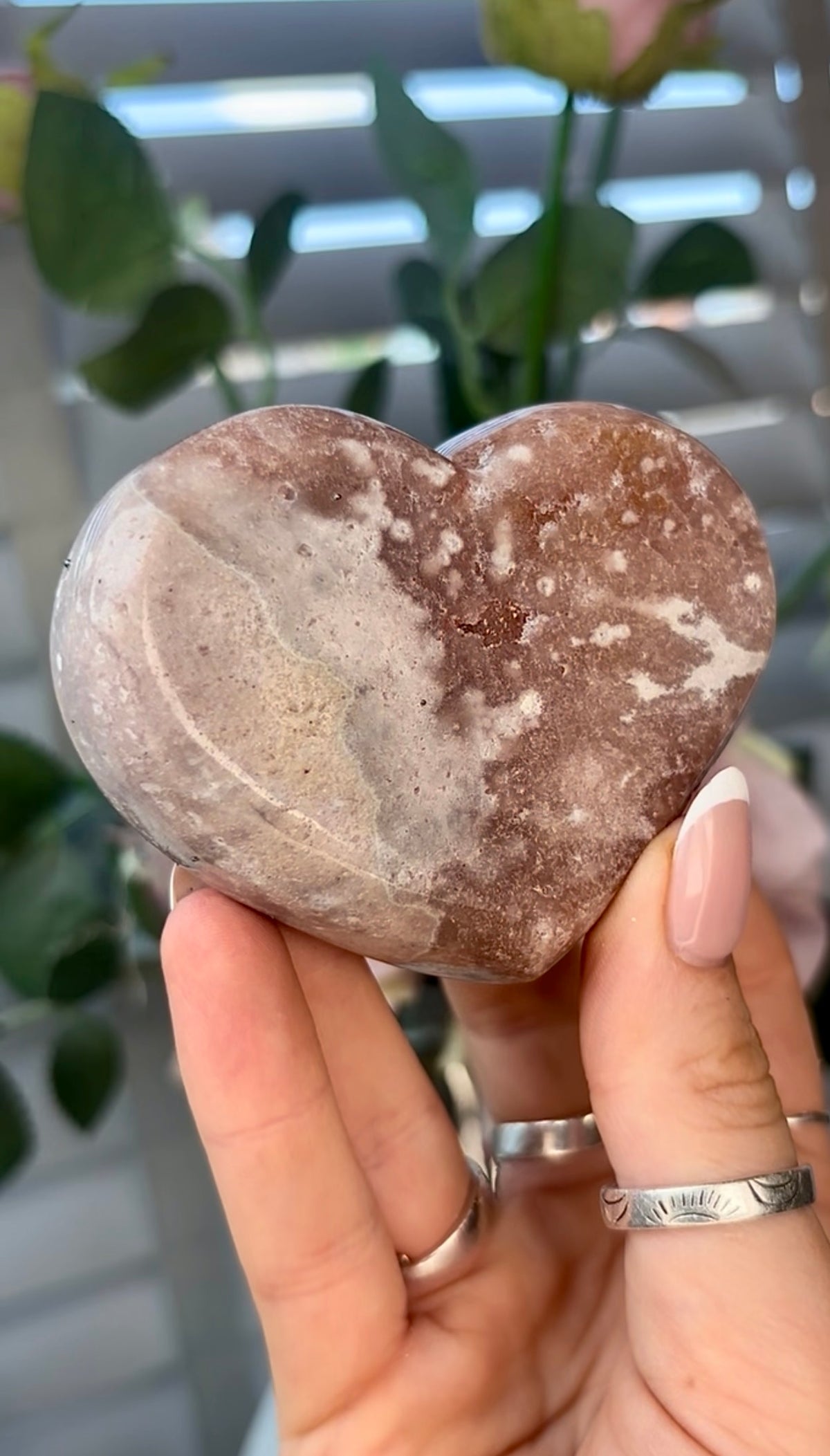 Gorgeous, pink amethyst heart - comes with stand