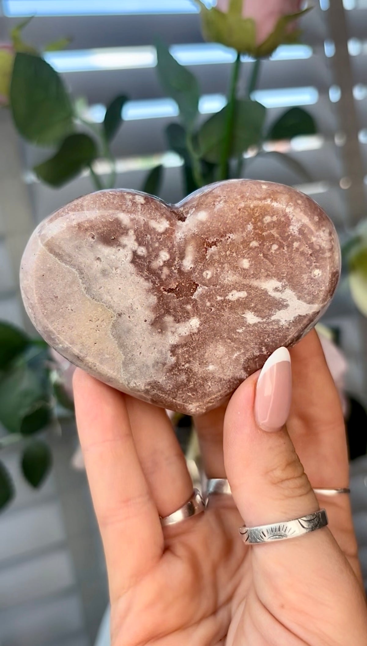 Gorgeous, pink amethyst heart - comes with stand