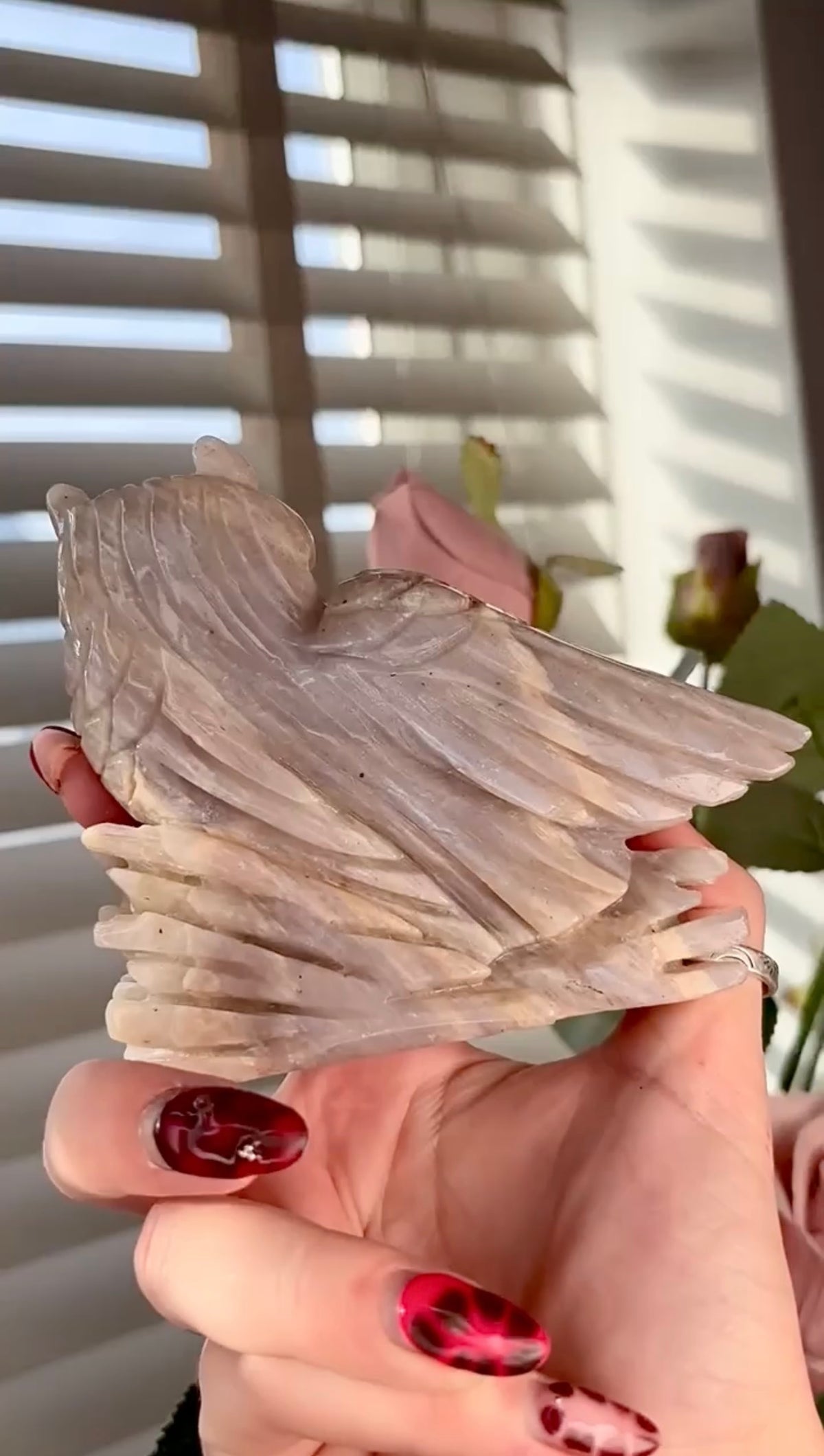 Beautiful double owl moonstone carving