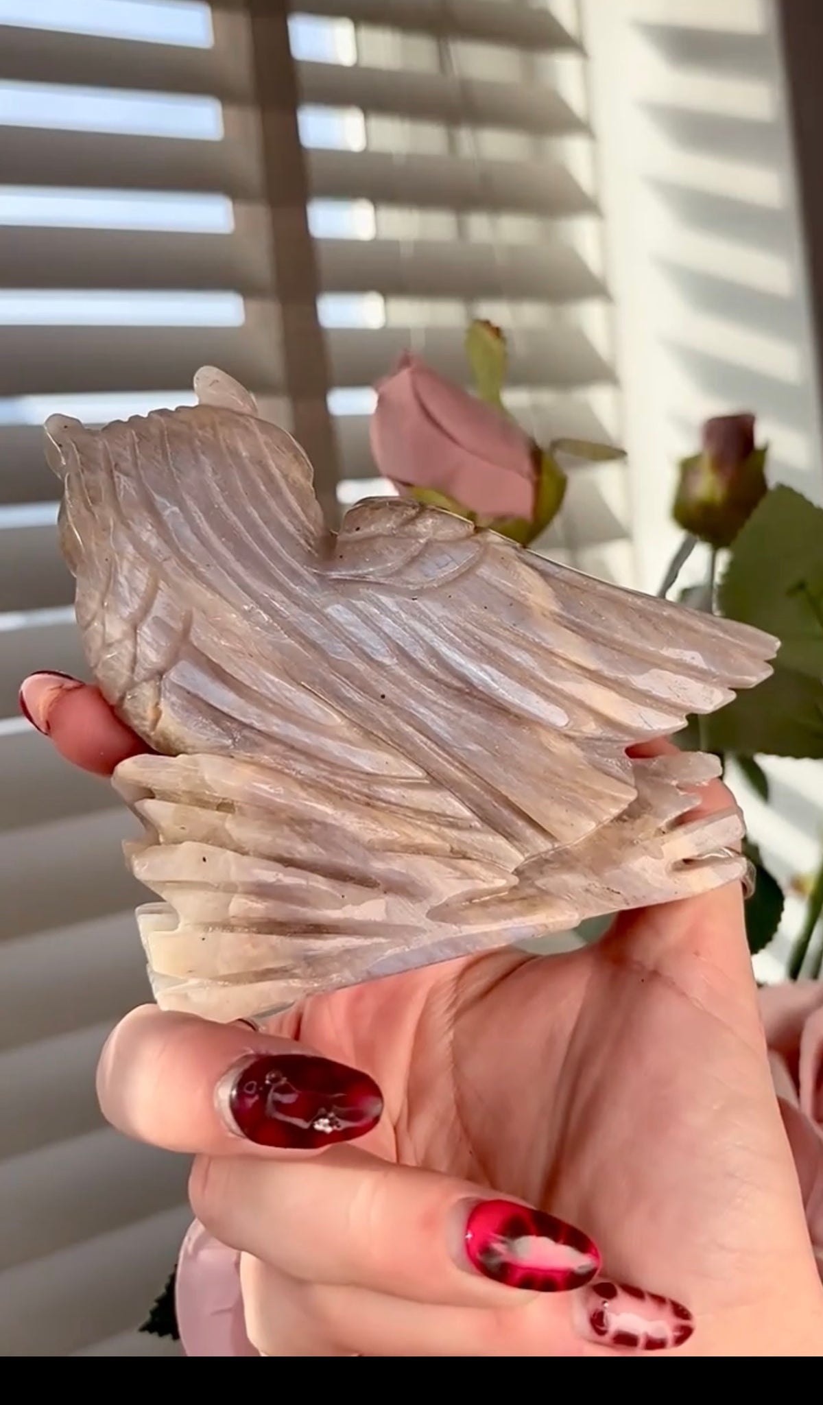 Beautiful double owl moonstone carving
