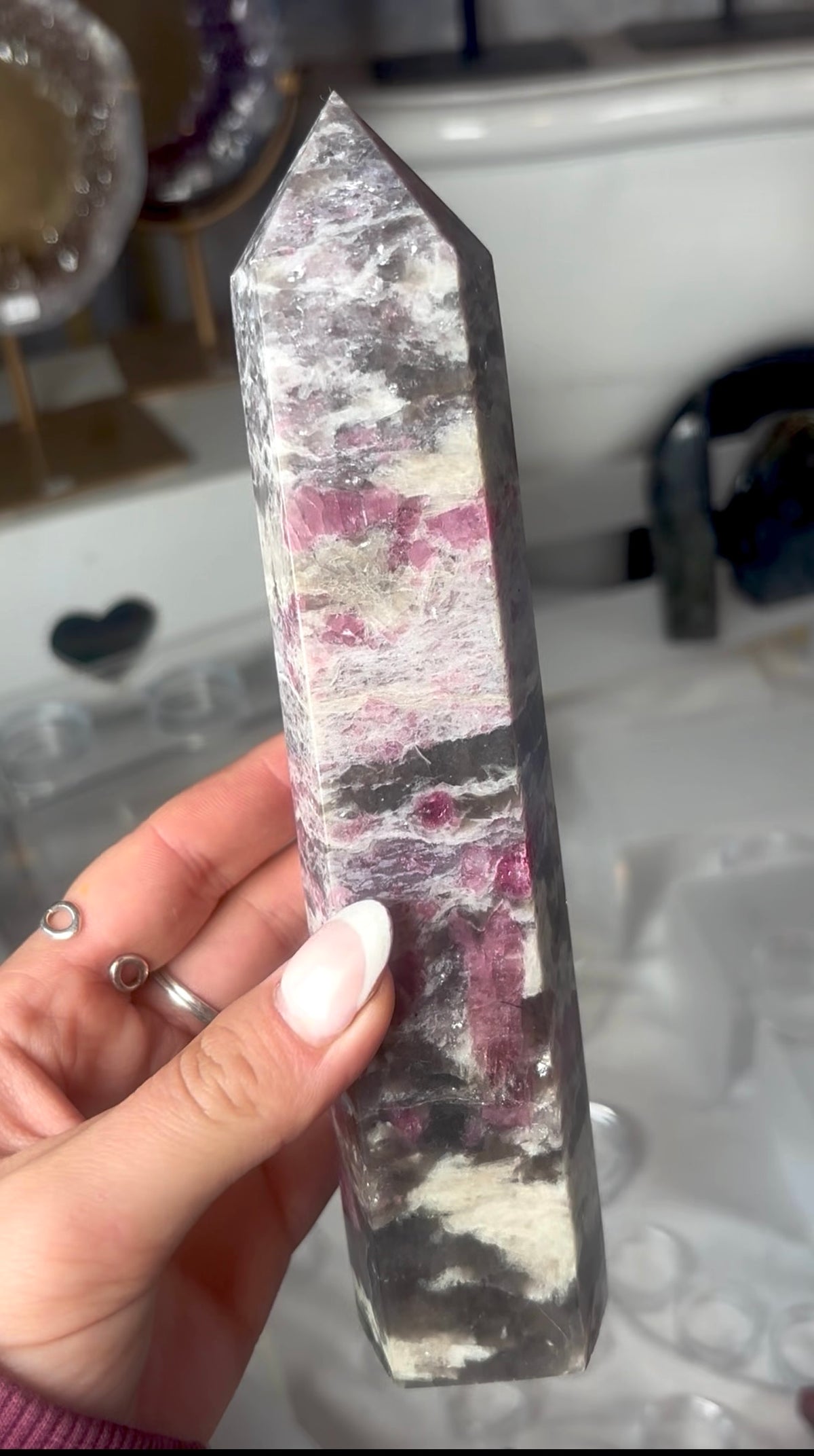 Pink tourmaline tower with Smokey 21cm tall