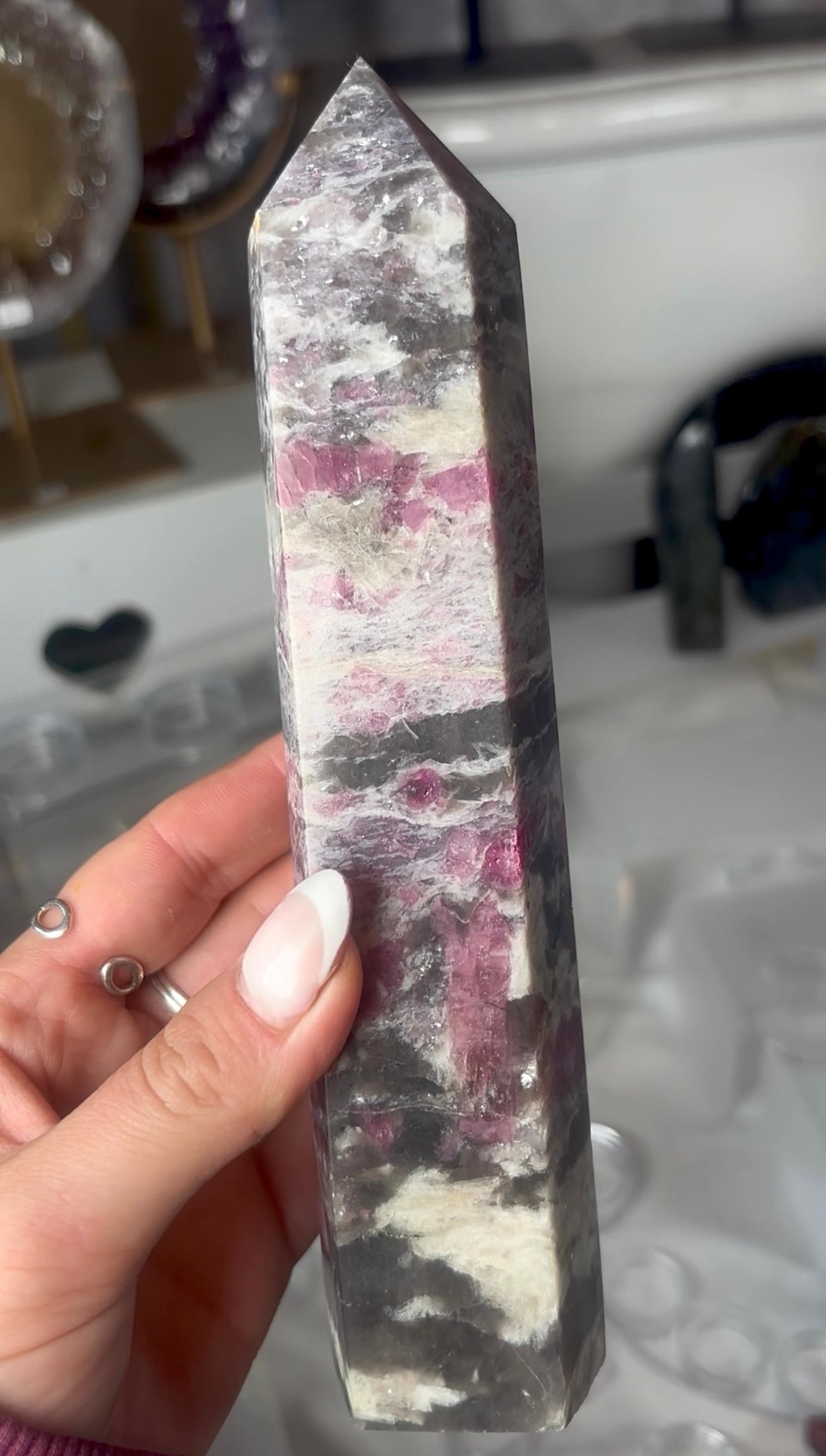 Pink tourmaline tower with Smokey 21cm tall