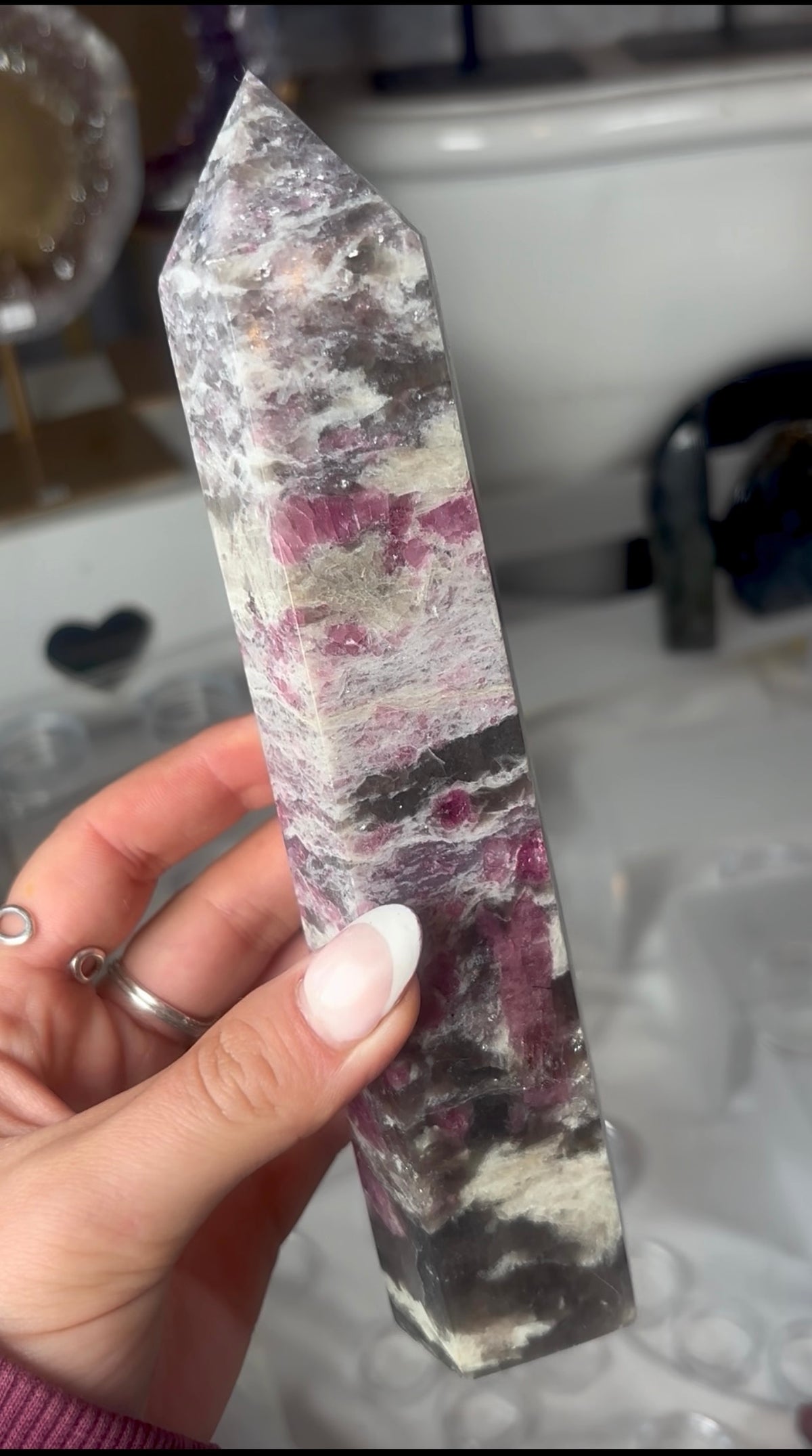Pink tourmaline tower with Smokey 21cm tall