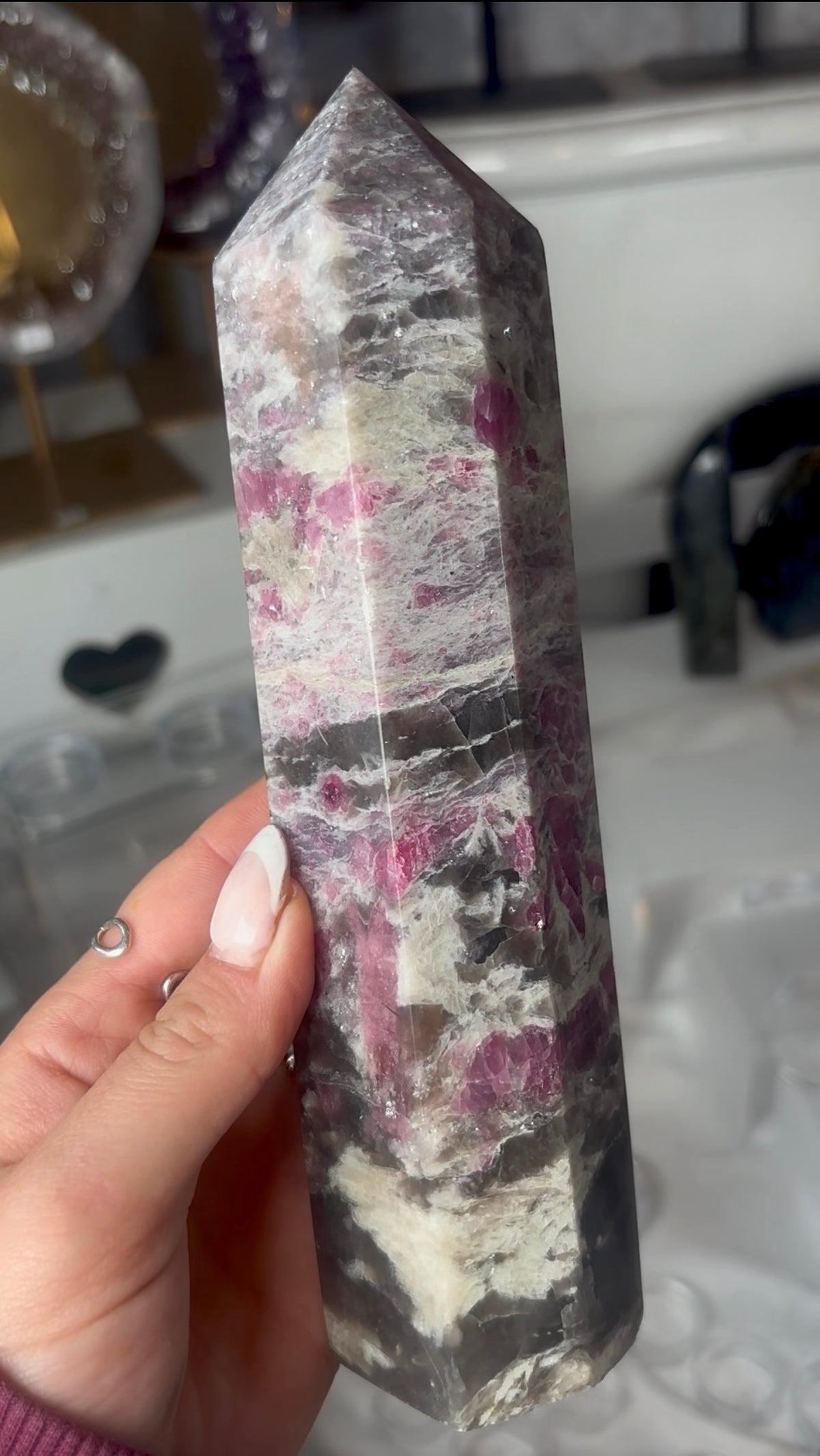 Pink tourmaline tower with Smokey 21cm tall