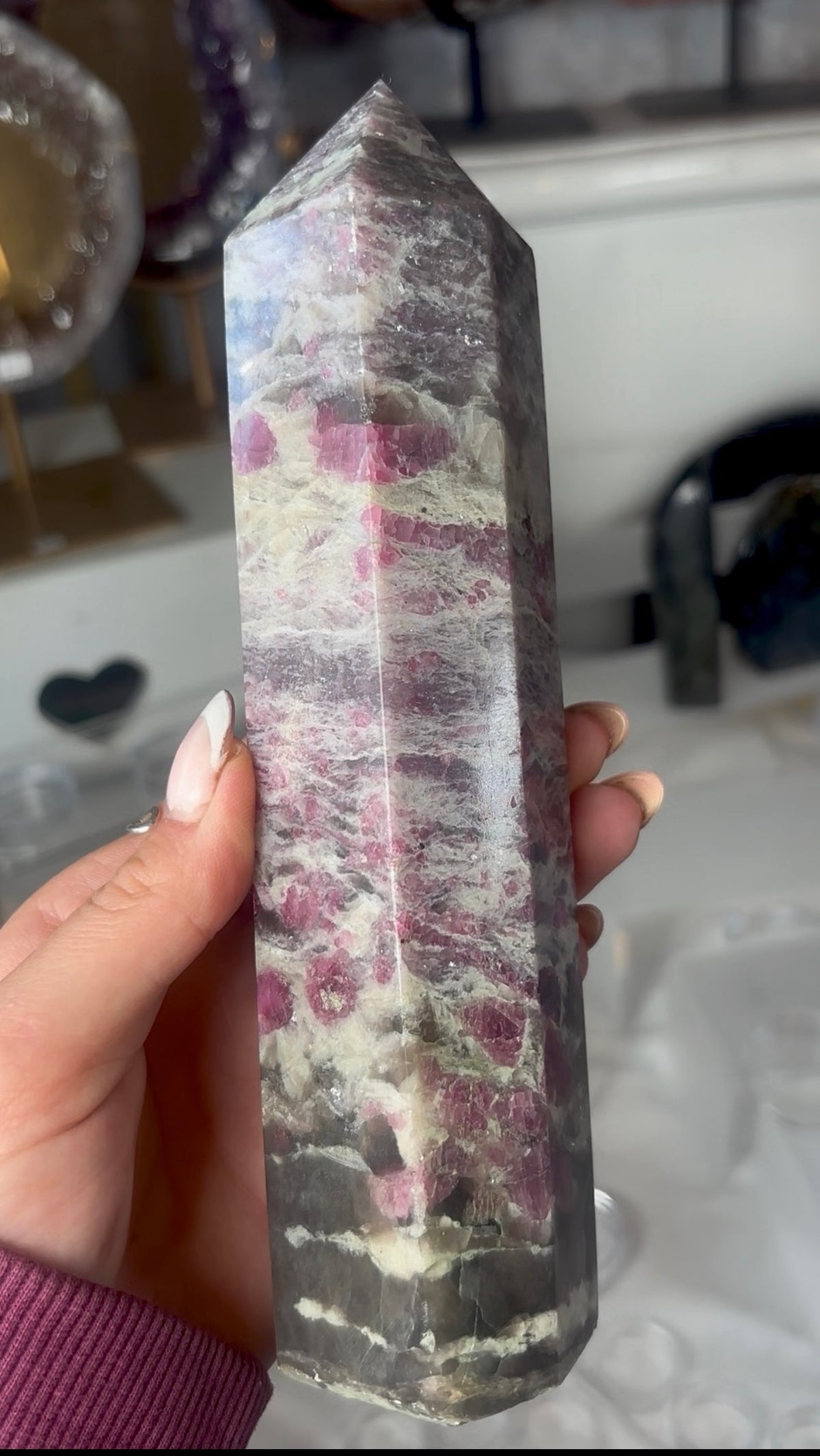 Pink tourmaline tower with Smokey 21cm tall
