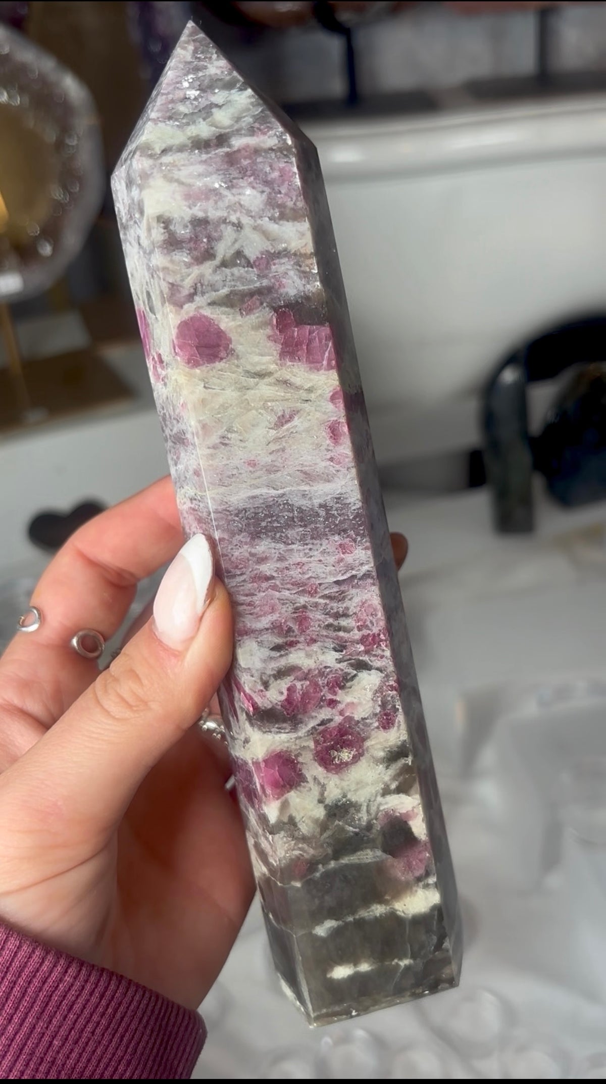 Pink tourmaline tower with Smokey 21cm tall