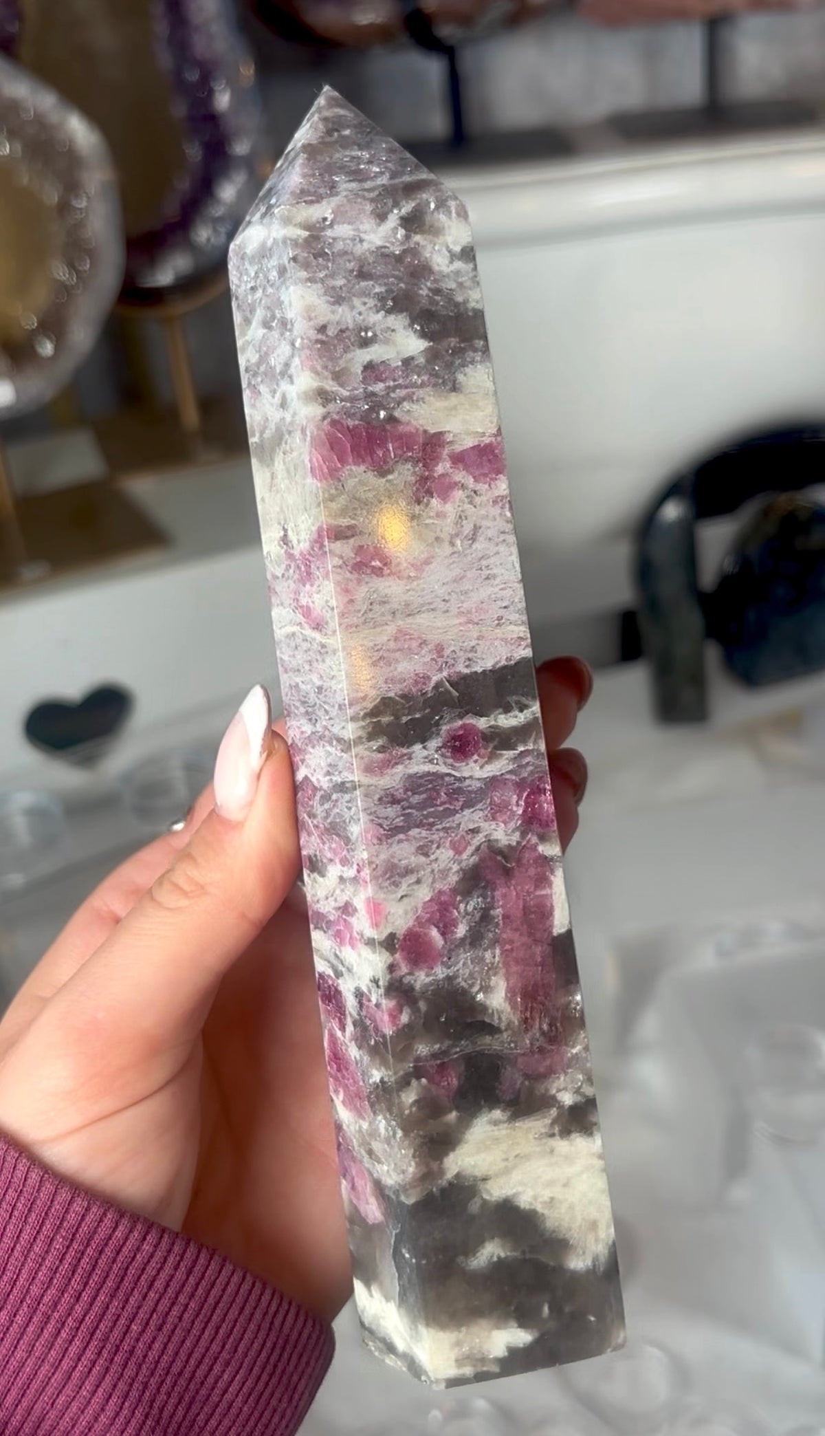 Pink tourmaline tower with Smokey 21cm tall