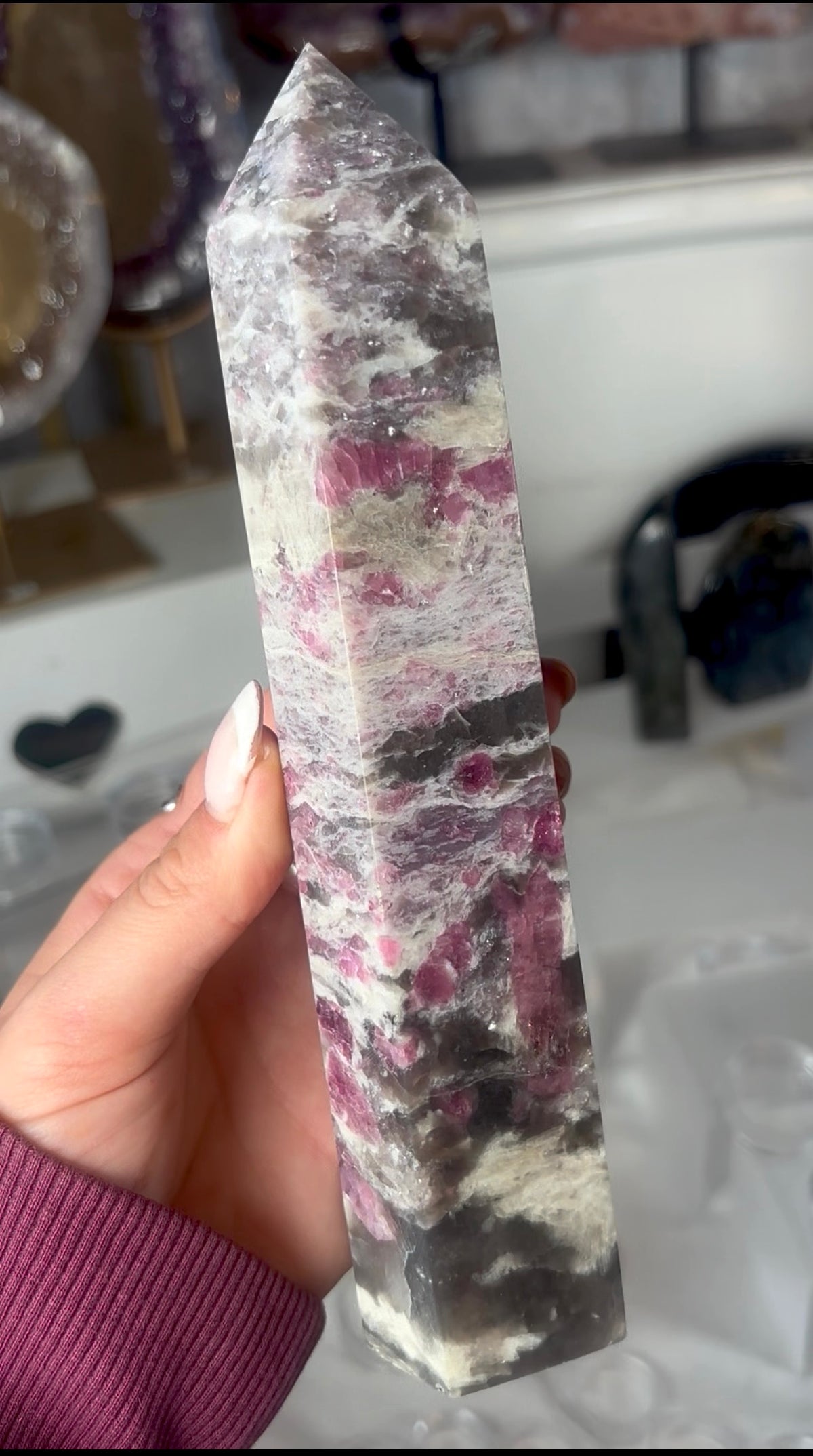 Pink tourmaline tower with Smokey 21cm tall