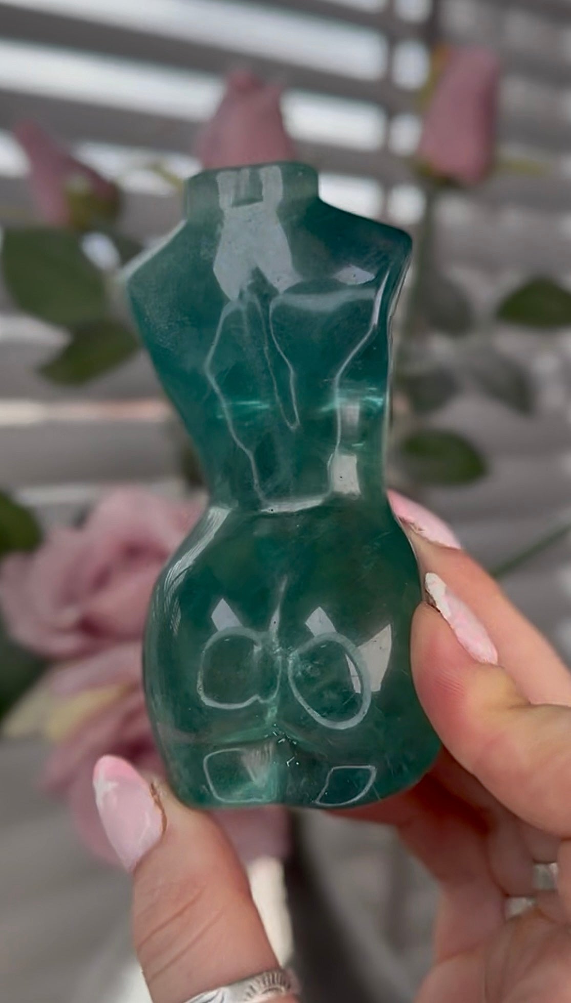 High grade, green fluorite, curvy lady body