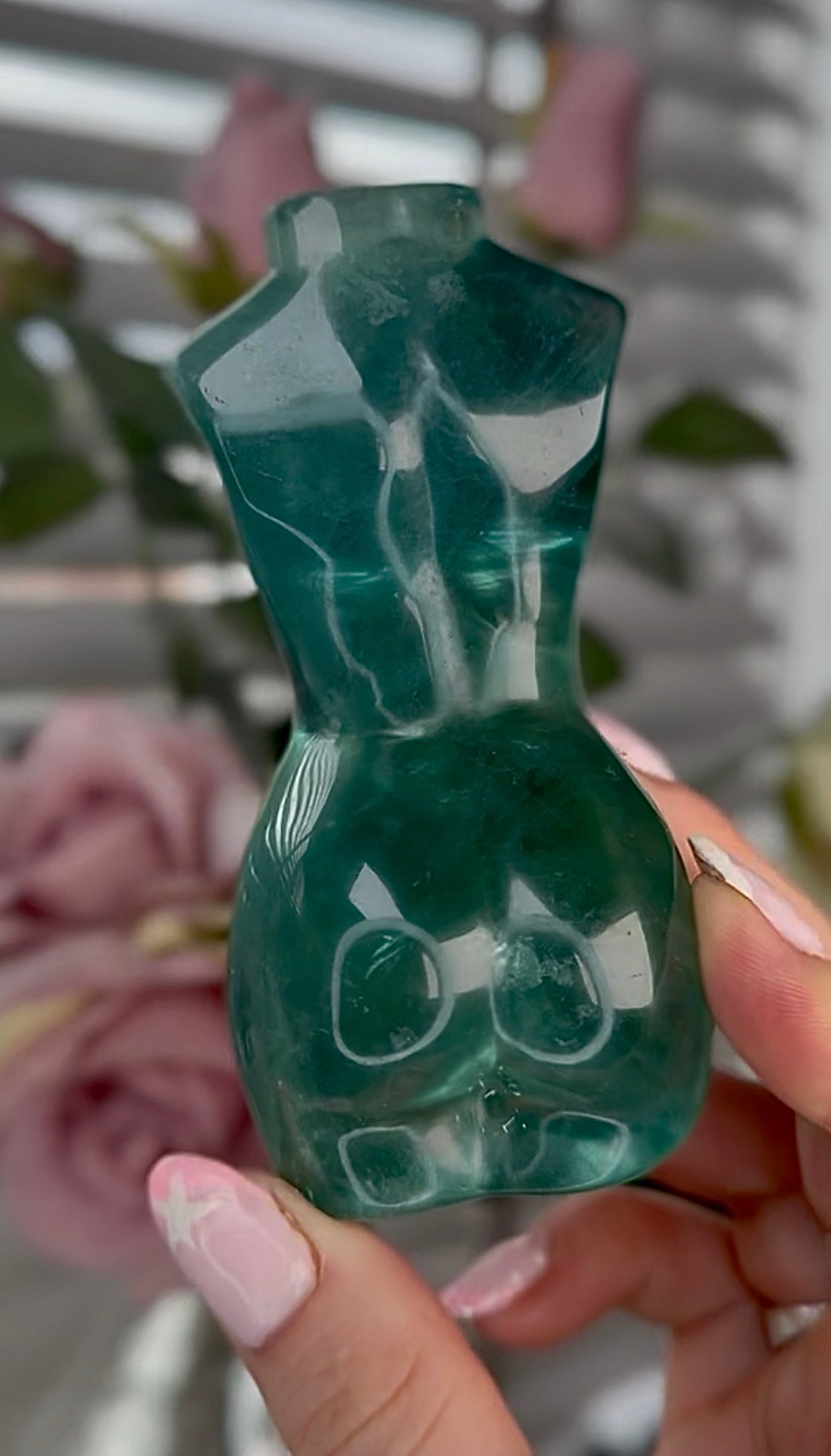 High grade, green fluorite, curvy lady body