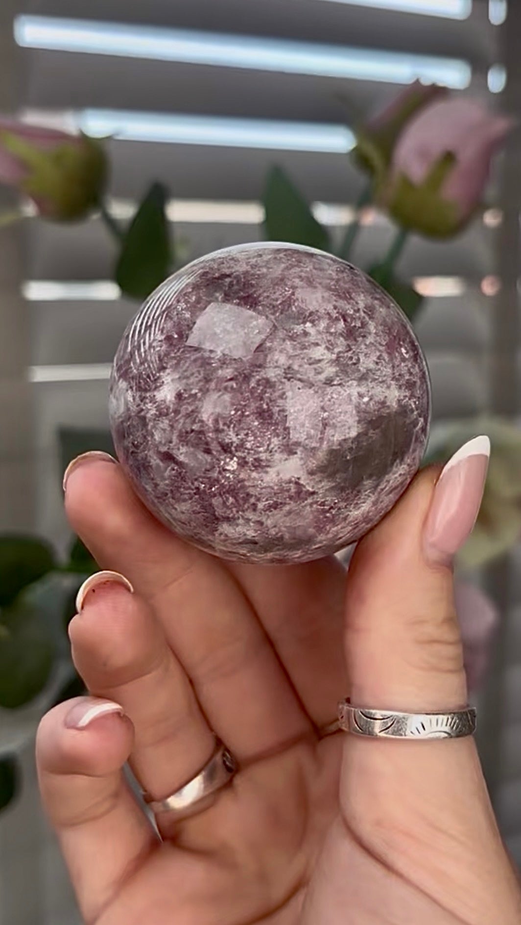 Pink tourmaline sphere with Smokey 5.2cm