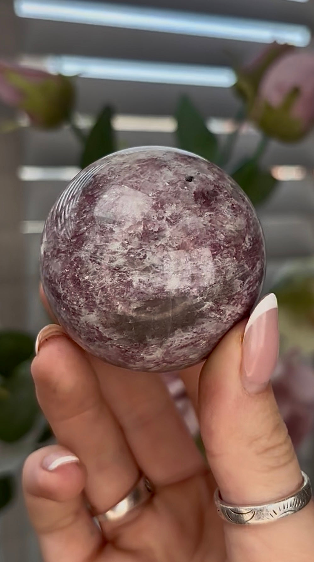 Pink tourmaline sphere with Smokey 5.2cm