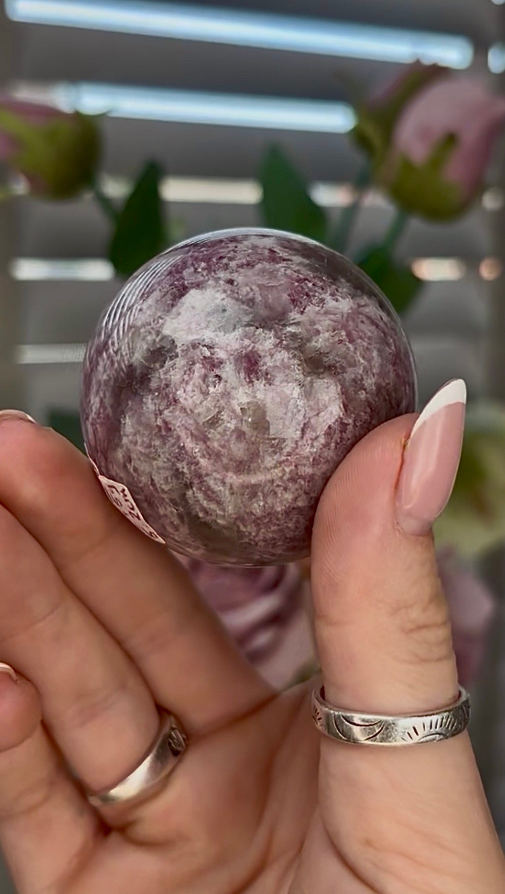 Pink tourmaline sphere with Smokey 5.2cm