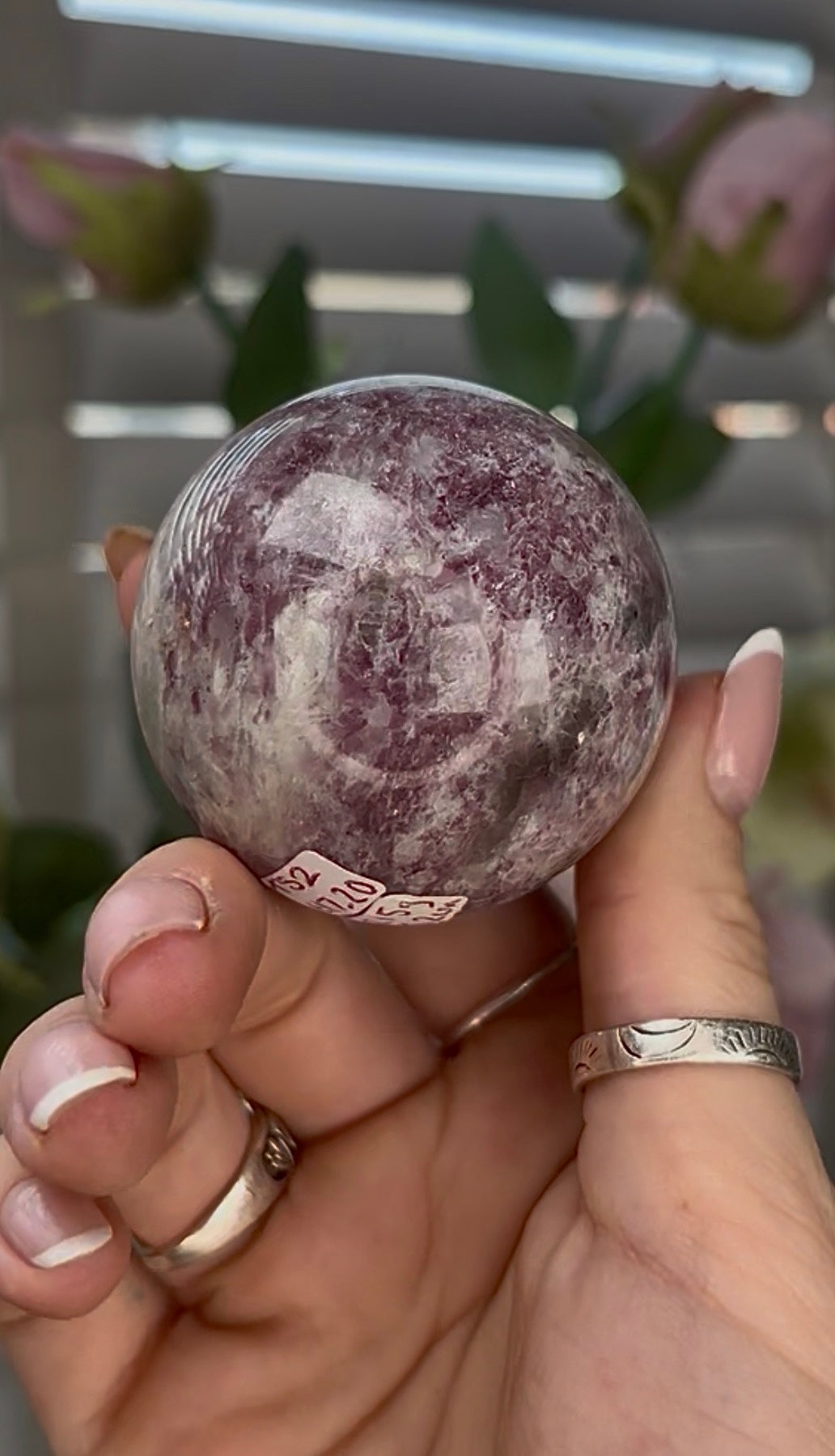 Pink tourmaline sphere with Smokey 5.2cm