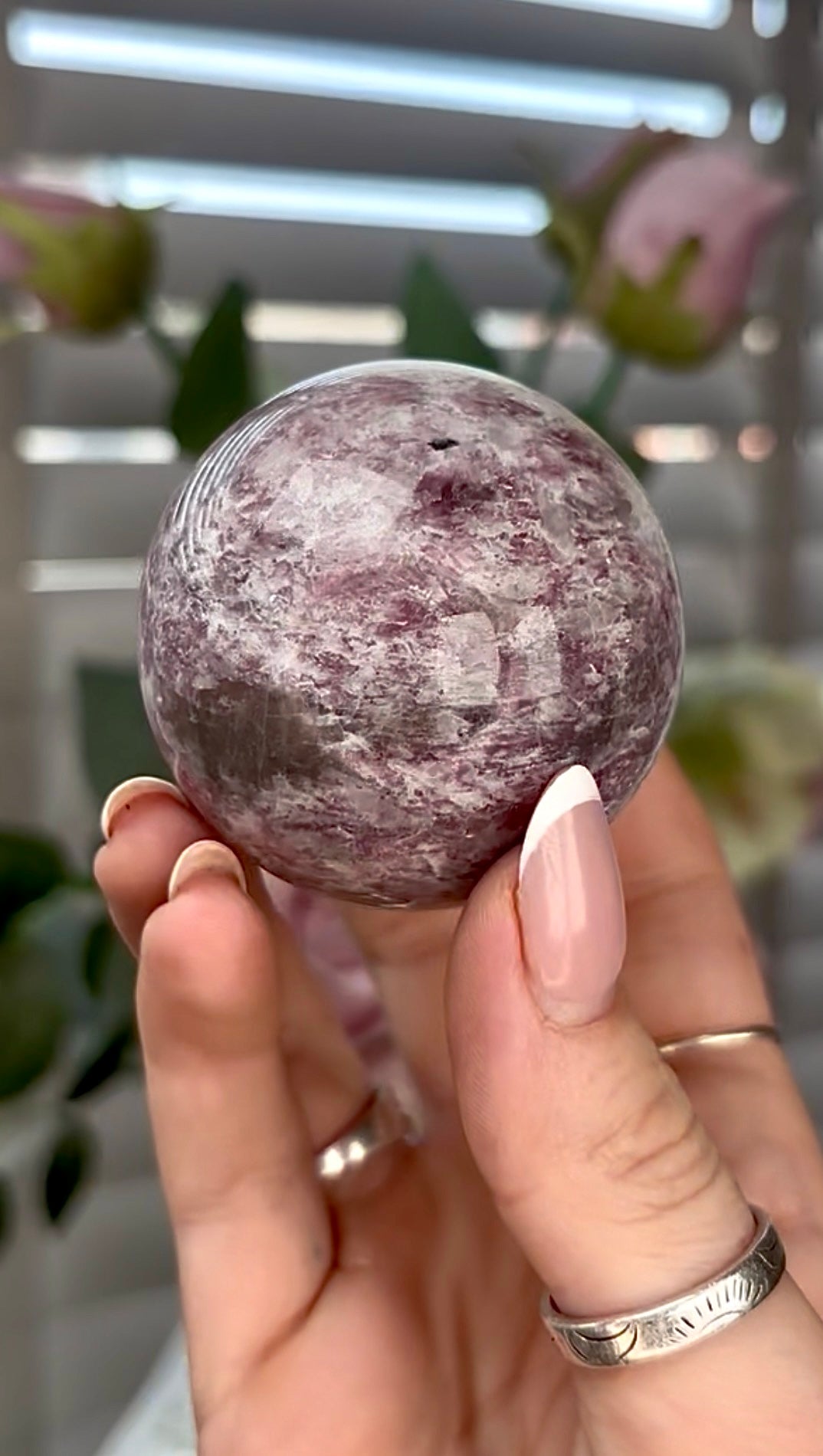 Pink tourmaline sphere with Smokey 5.2cm