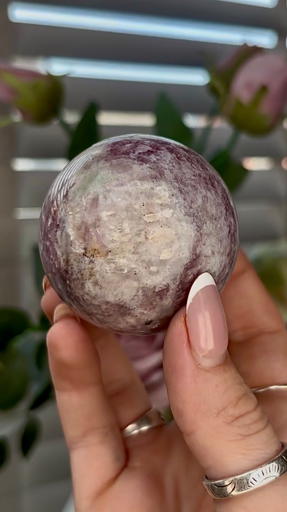 Pink tourmaline sphere with Smokey 5.2cm