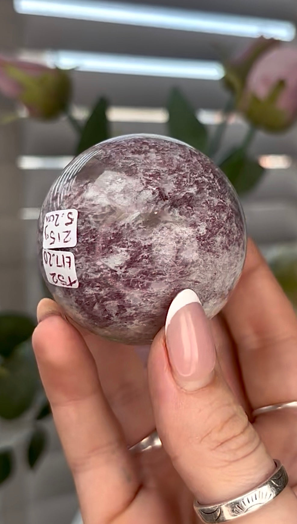 Pink tourmaline sphere with Smokey 5.2cm