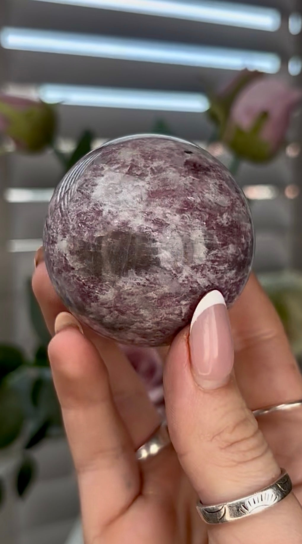 Pink tourmaline sphere with Smokey 5.2cm