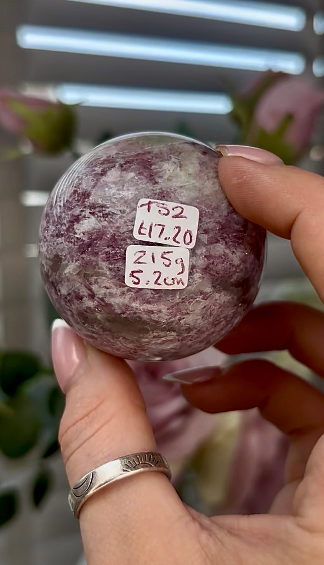 Pink tourmaline sphere with Smokey 5.2cm