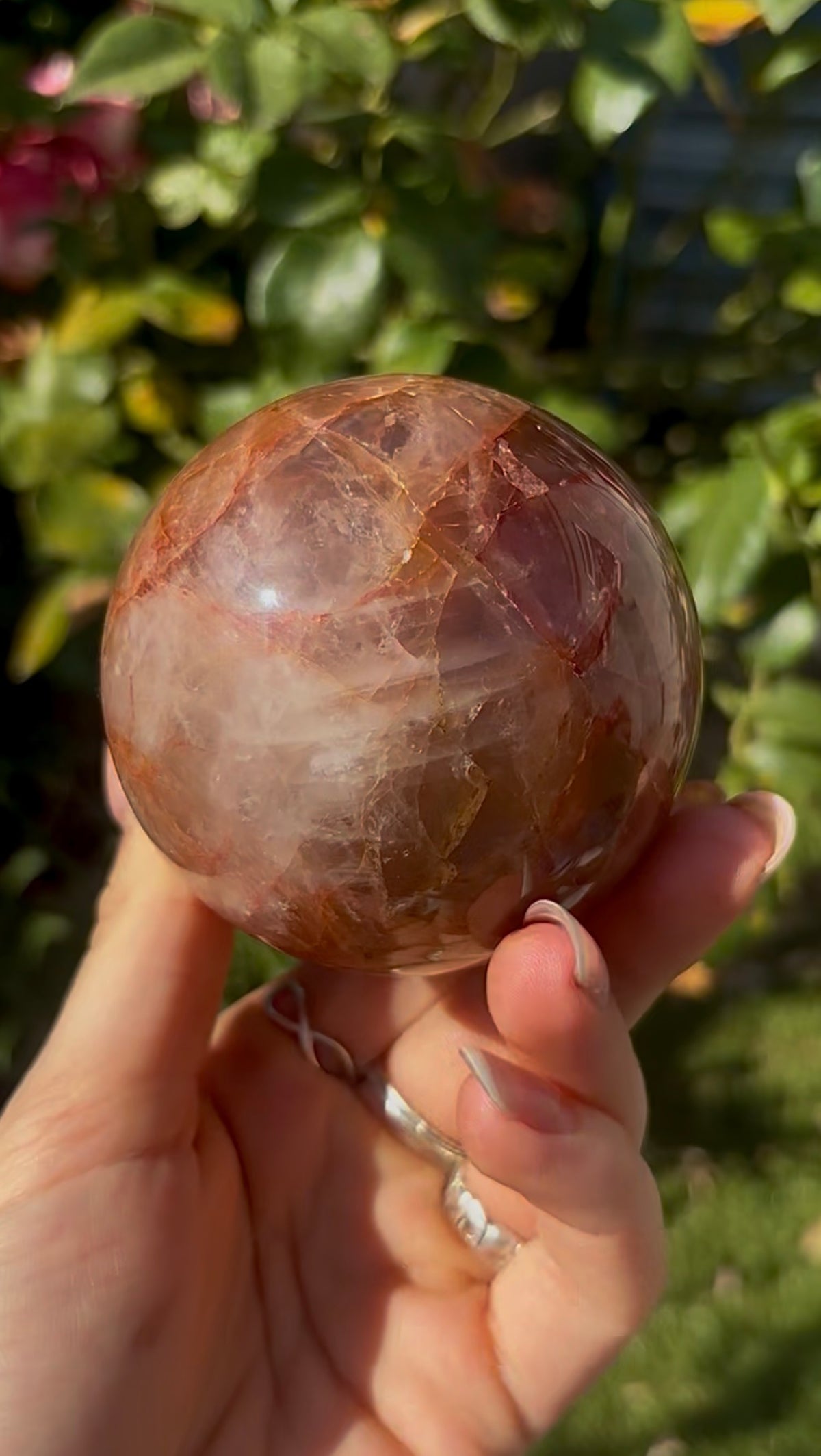Fire quartz with golden healer sphere -7.1cm