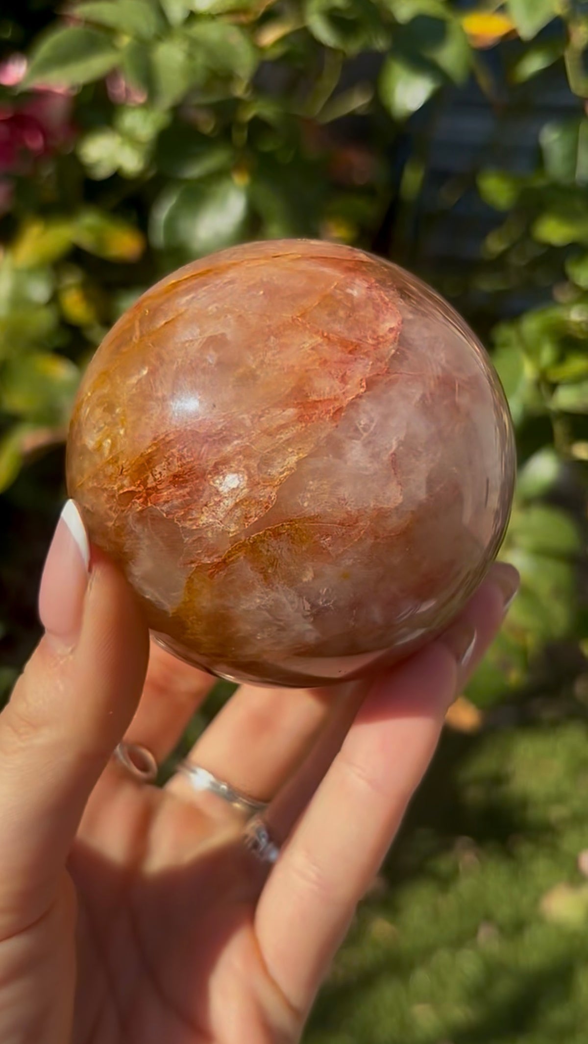 Fire quartz with golden healer sphere -7.1cm