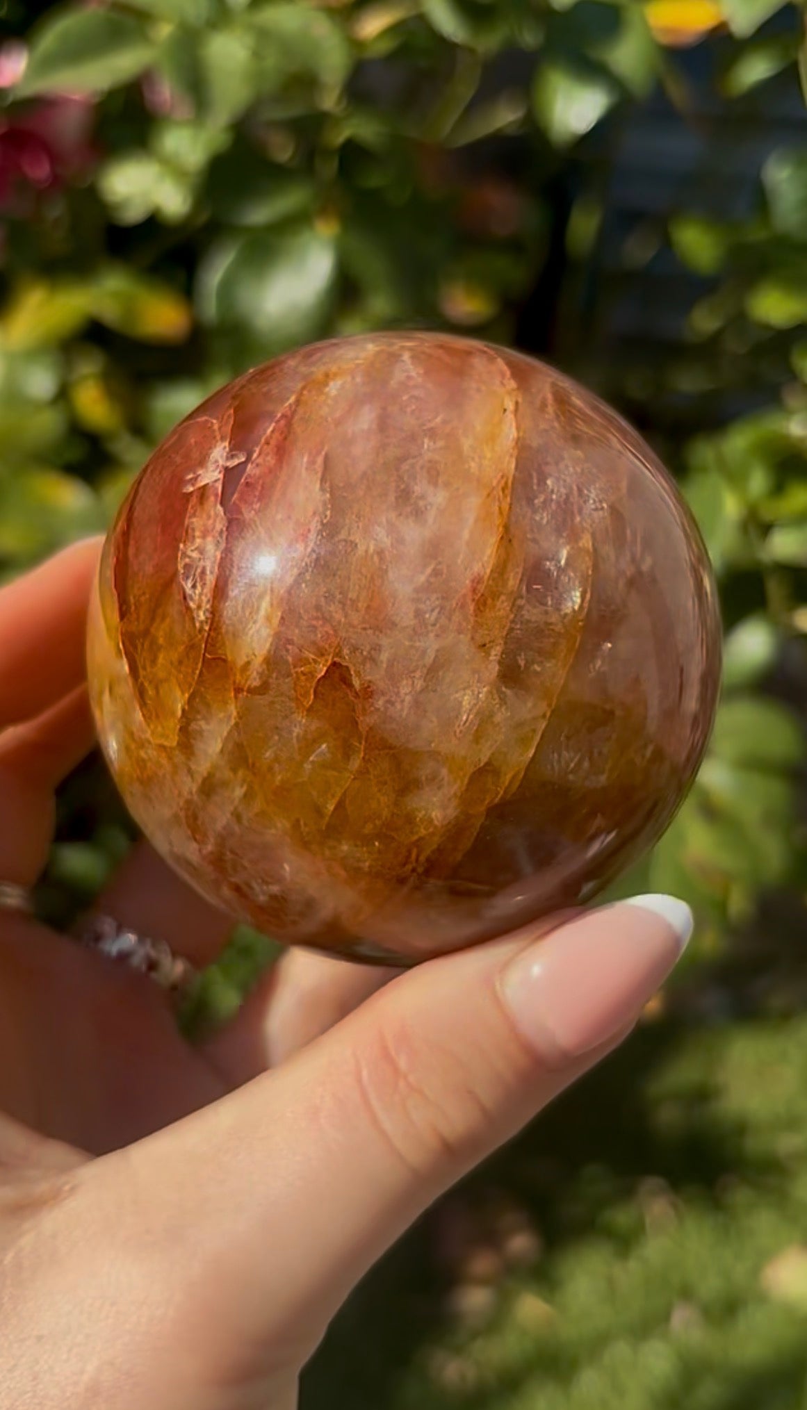Fire quartz with golden healer sphere -7.1cm
