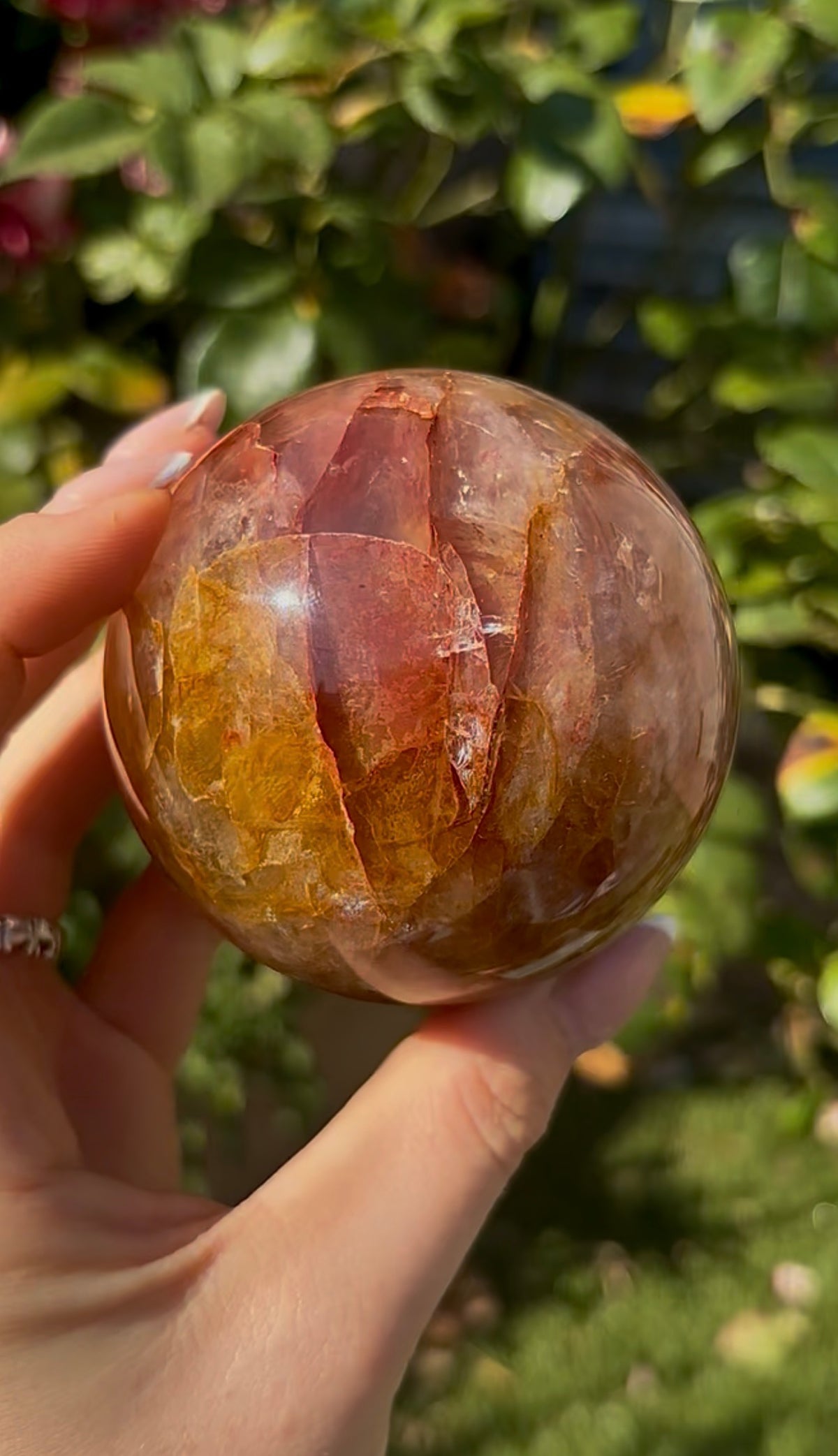 Fire quartz with golden healer sphere -7.1cm