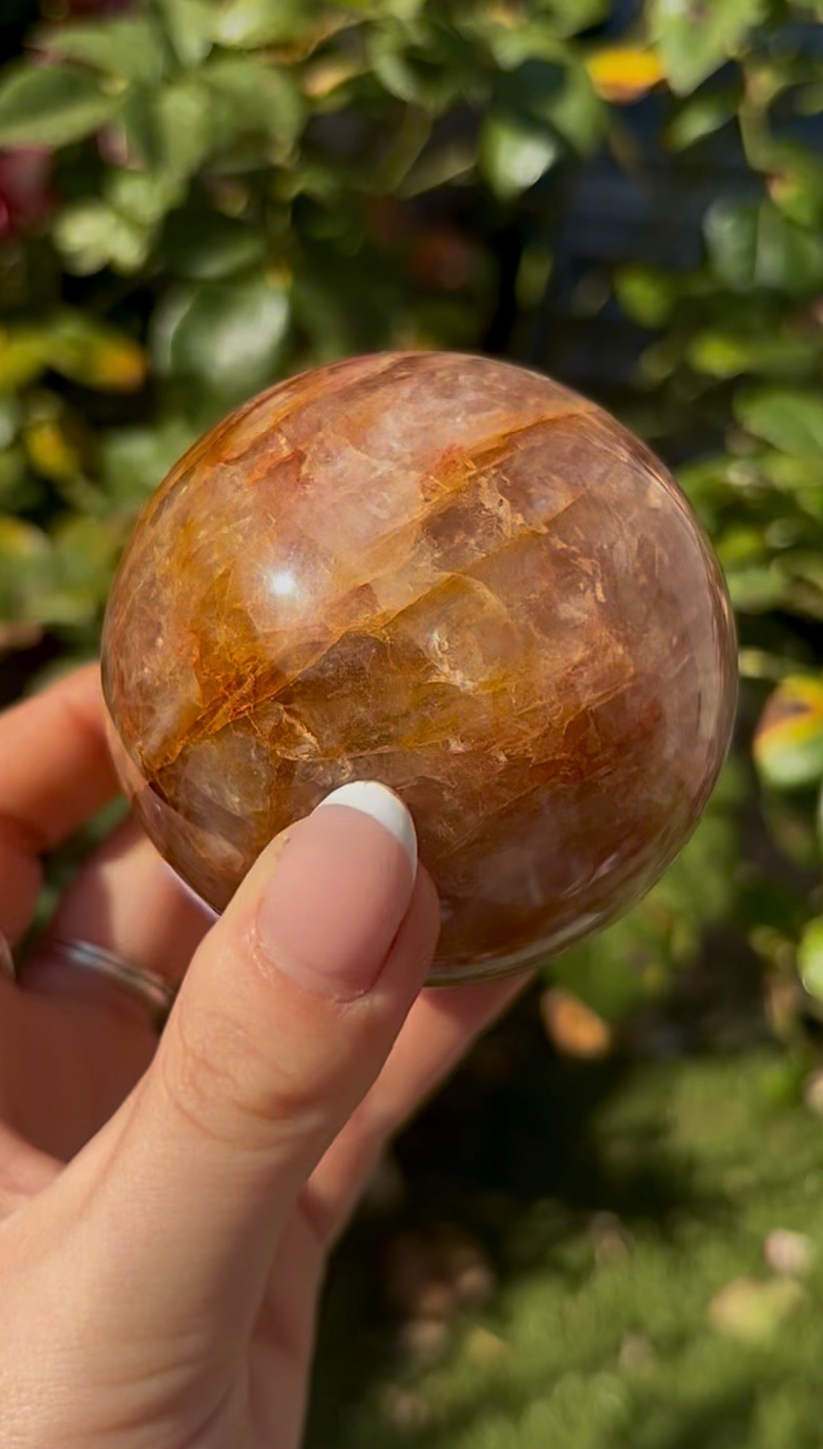 Fire quartz with golden healer sphere -7.1cm