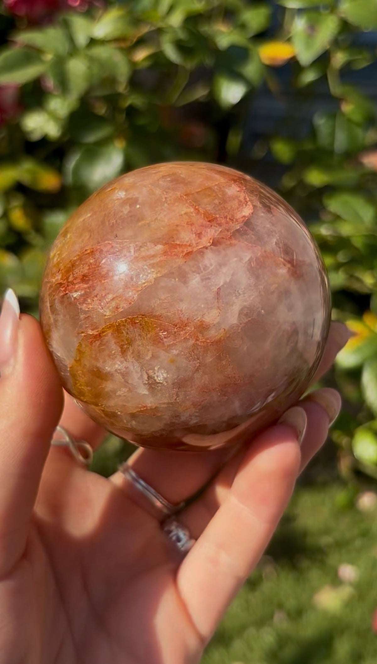 Fire quartz with golden healer sphere -7.1cm