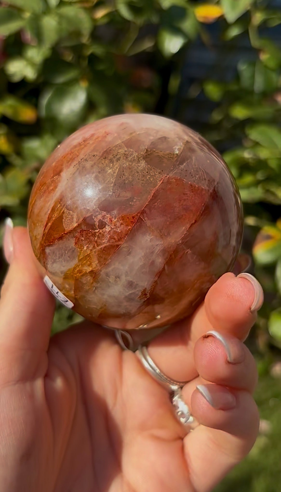Fire quartz with golden healer sphere -7.1cm
