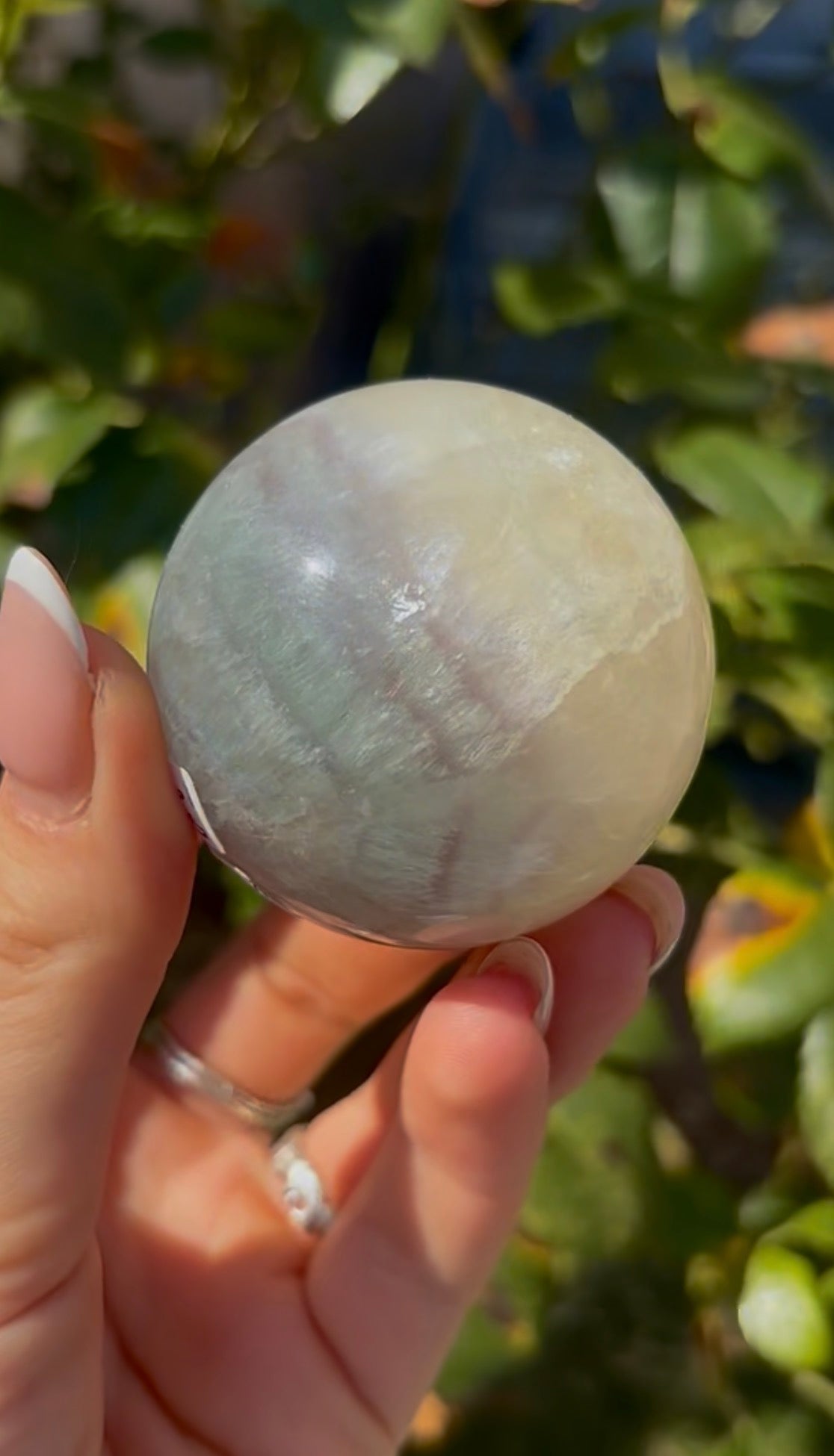 High grade, lemon candy, striped rainbow fluorite sphere - 5cm